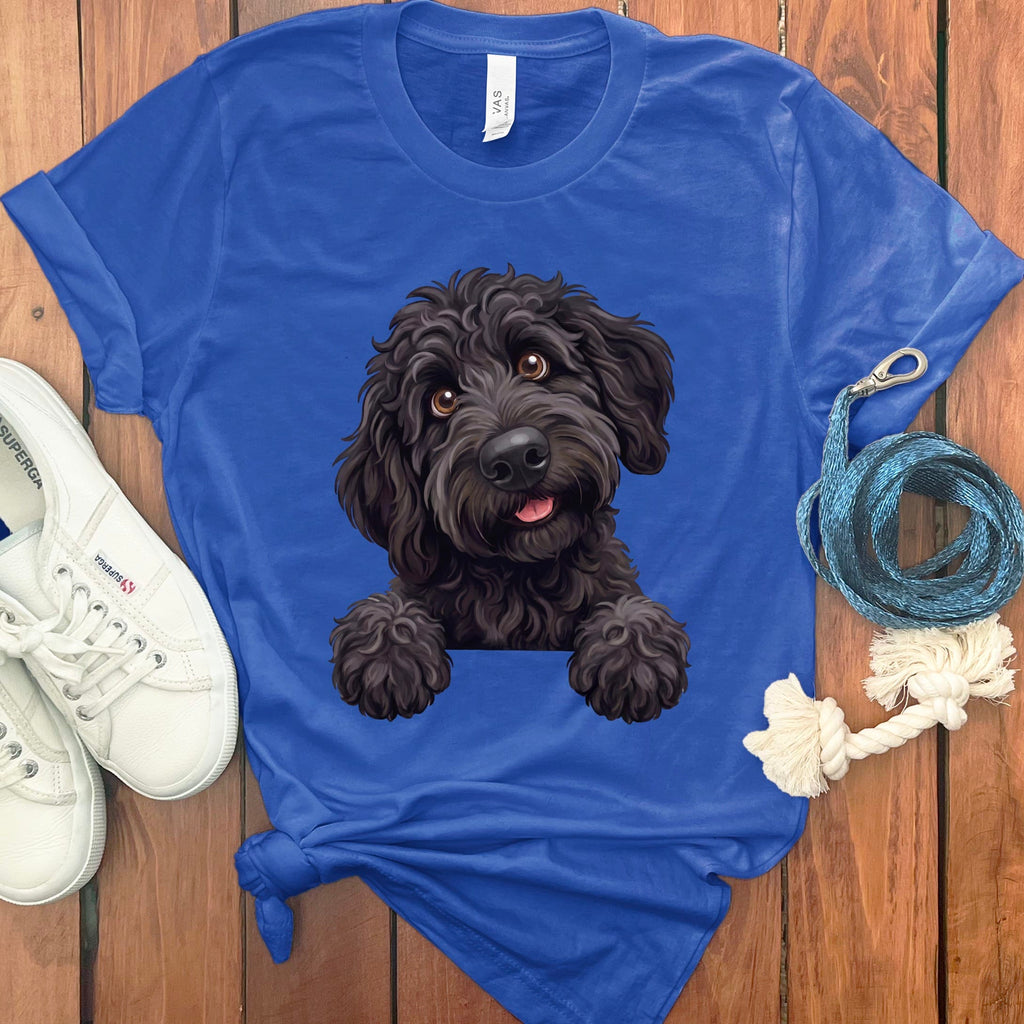 Curious Black Goldendoodle T-Shirt in True Royal / S by Puppy Jo