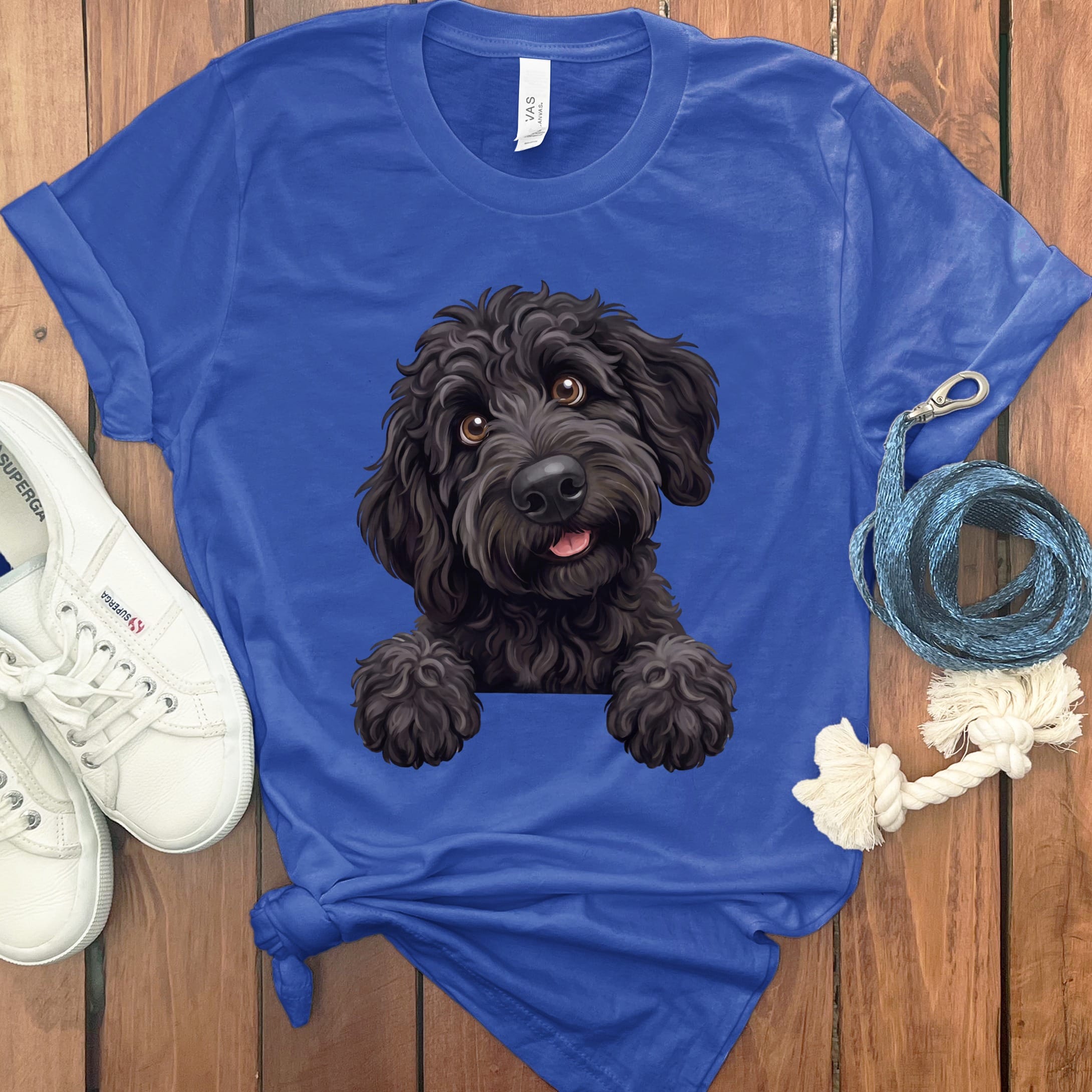 Curious Black Goldendoodle T-Shirt in True Royal / S by Puppy Jo