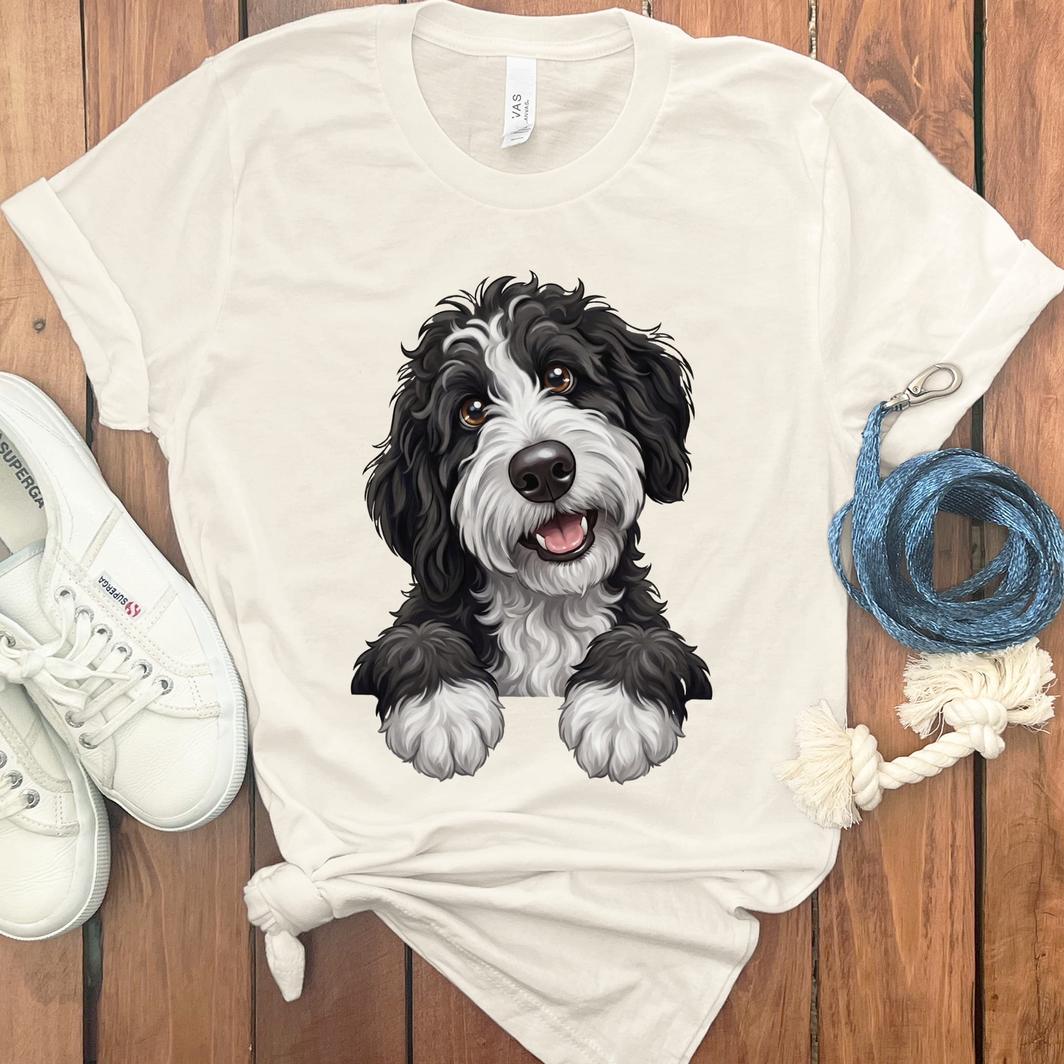 Curious Black Parti Goldendoodle T-Shirt in Natural / S by Puppy Jo