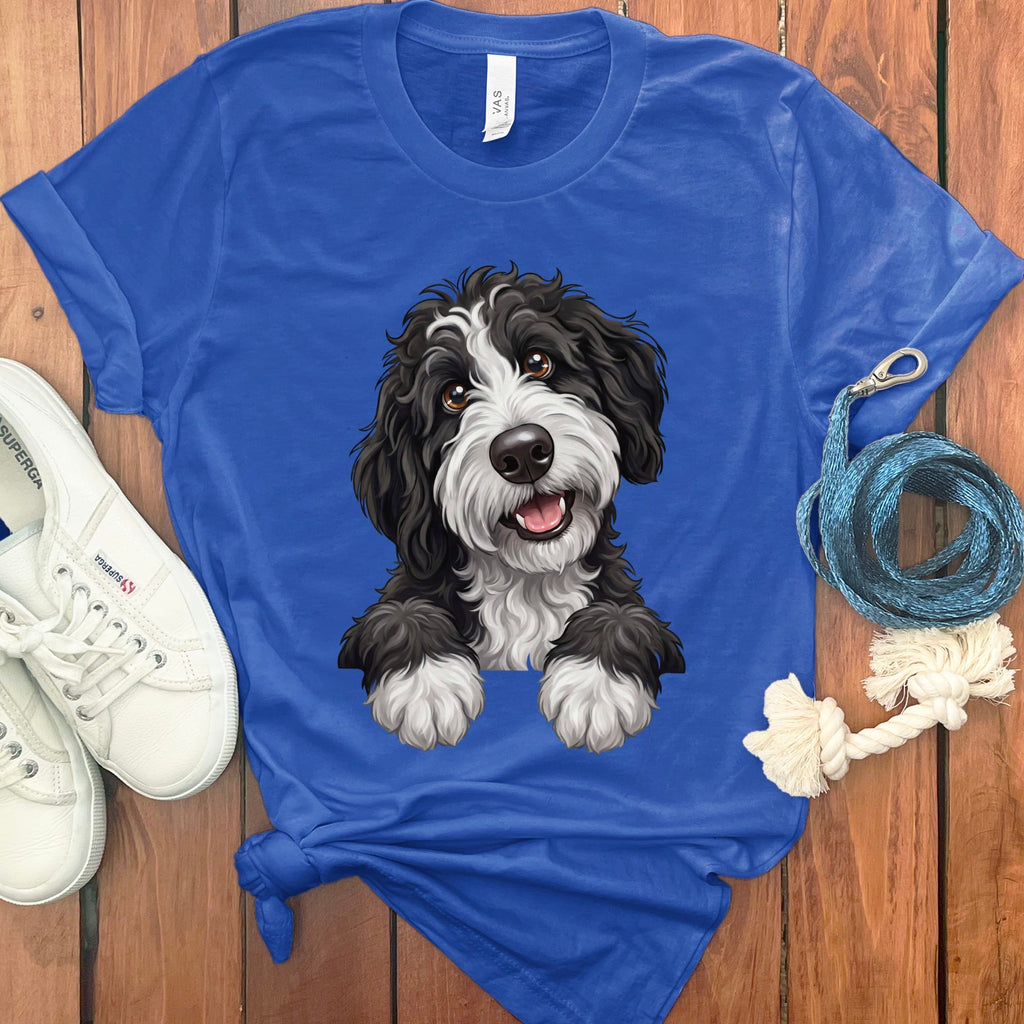 Curious Black Parti Goldendoodle T-Shirt in True Royal / S by Puppy Jo