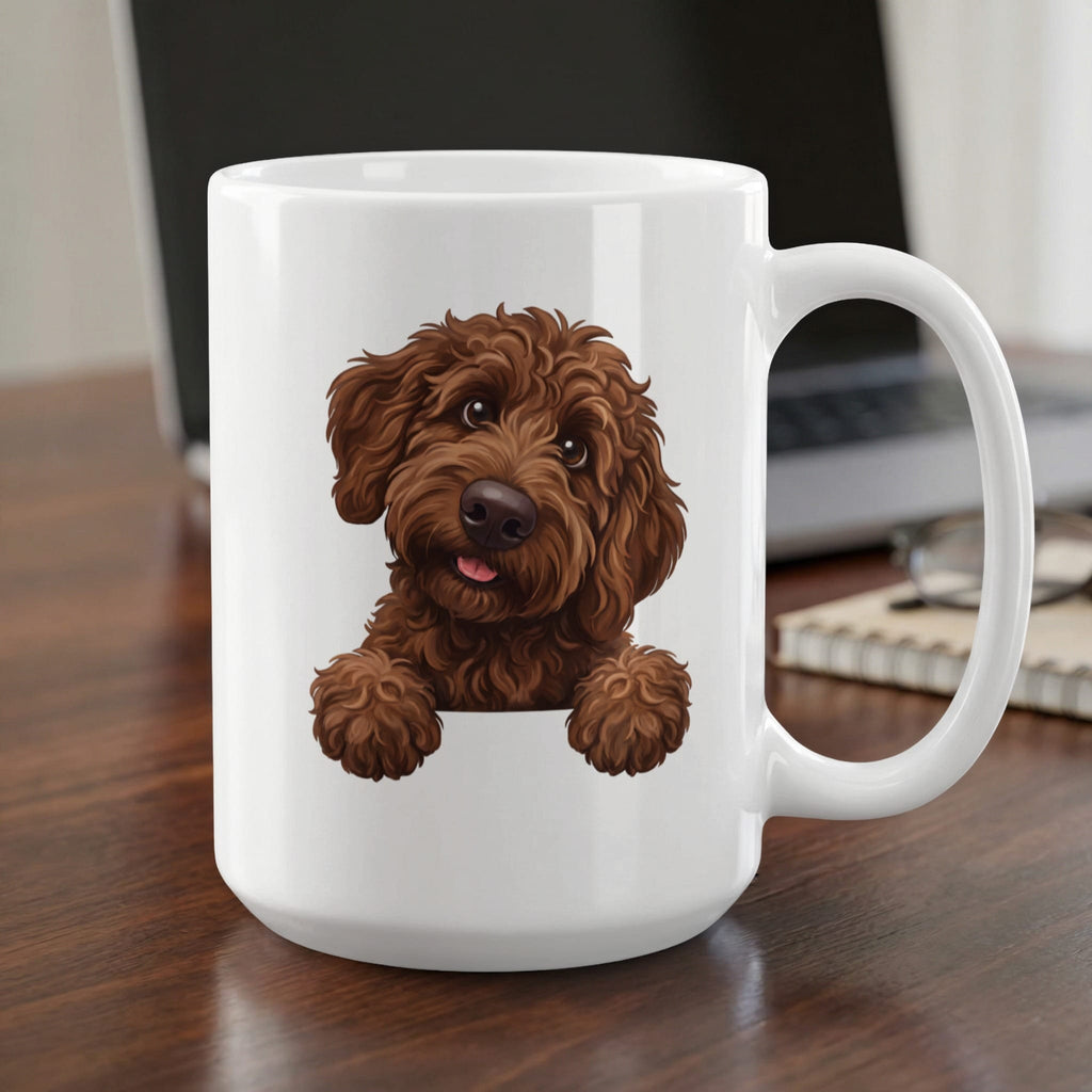 Curious Chocolate Goldendoodle Mug in 15oz by MyDesigns