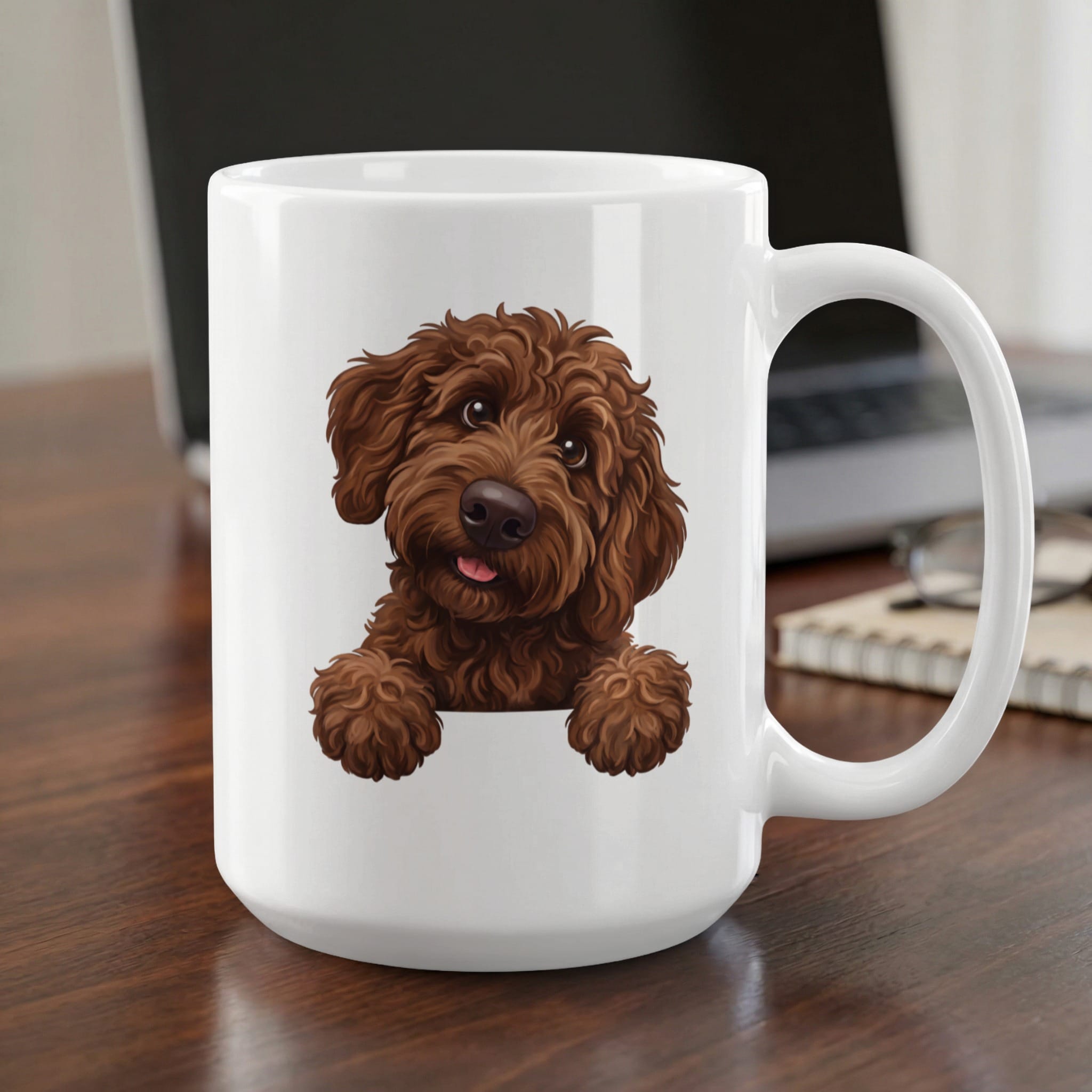 Curious Chocolate Goldendoodle Mug in 15oz by MyDesigns