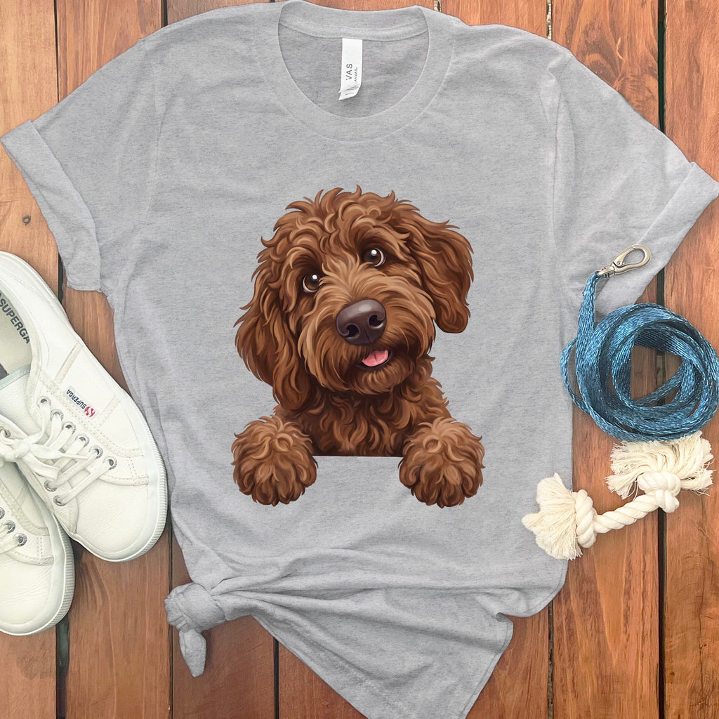 Curious Chocolate Goldendoodle T-Shirt in Athletic Heather / S by Puppy Jo