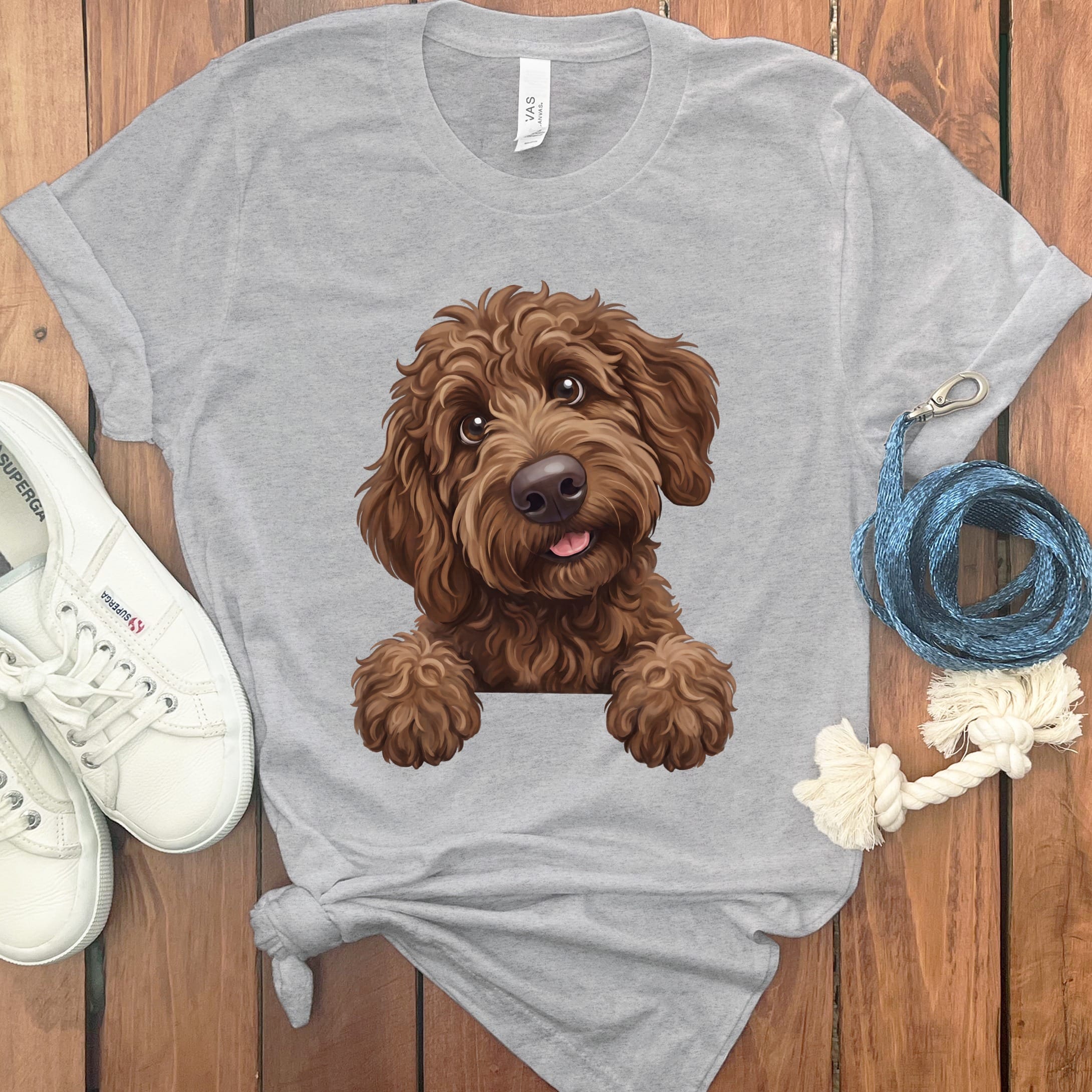 Curious Chocolate Goldendoodle T-Shirt in Athletic Heather / S by Puppy Jo