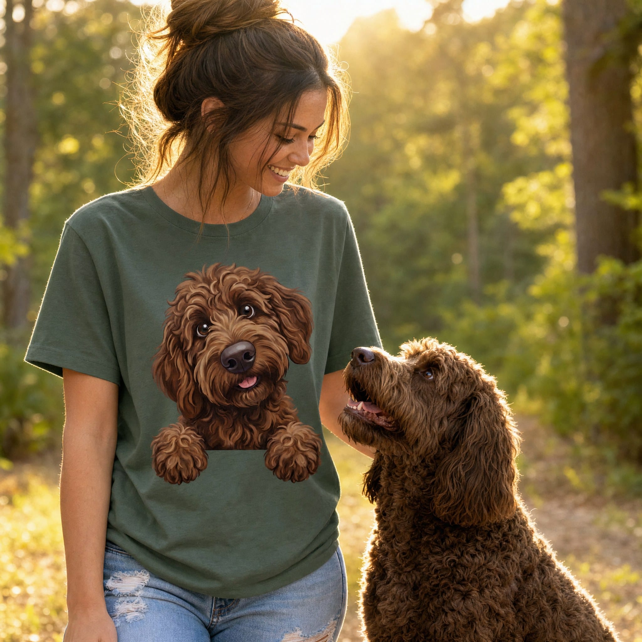 Curious Chocolate Goldendoodle T-Shirt in by Puppy Jo