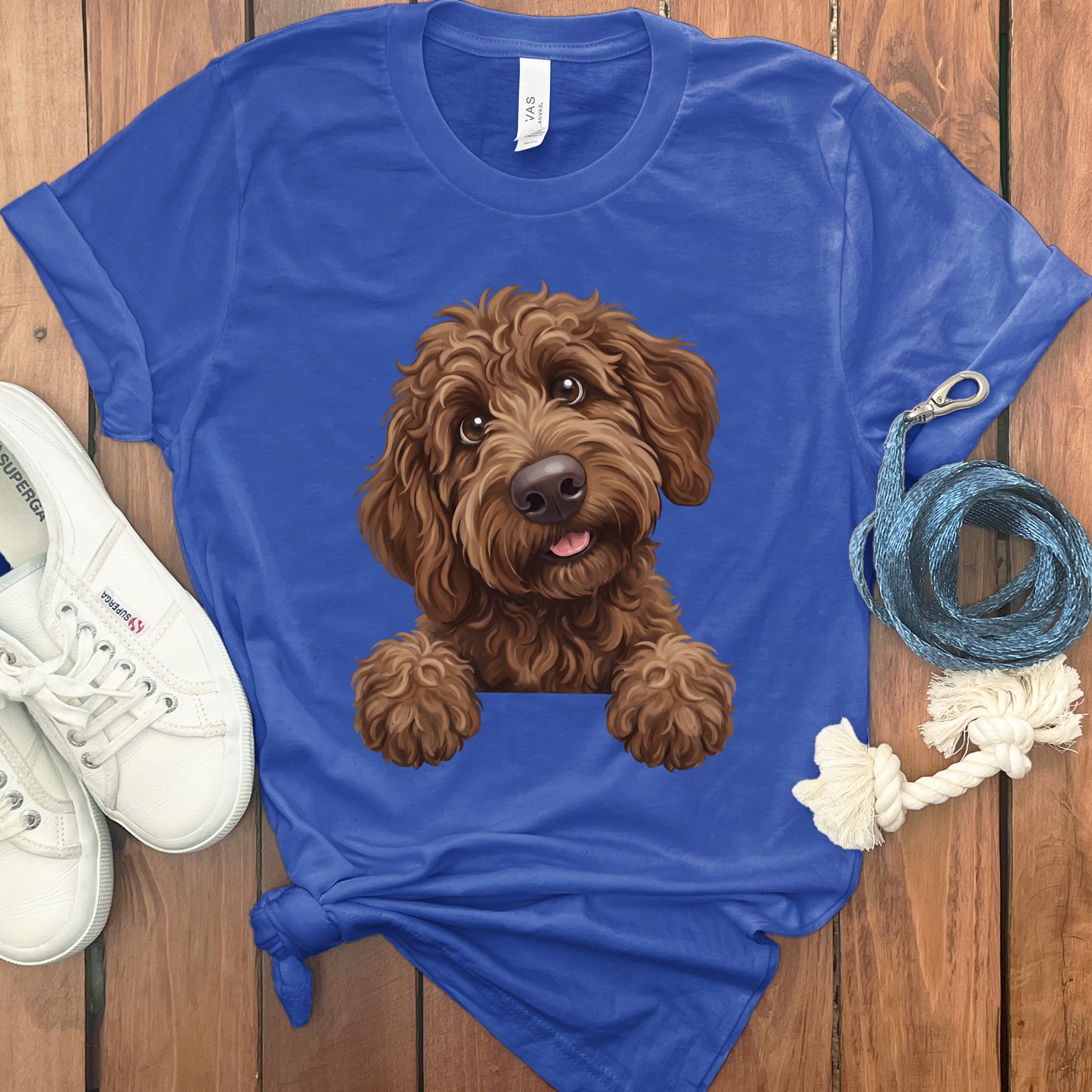 Curious Chocolate Goldendoodle T-Shirt in True Royal / S by Puppy Jo