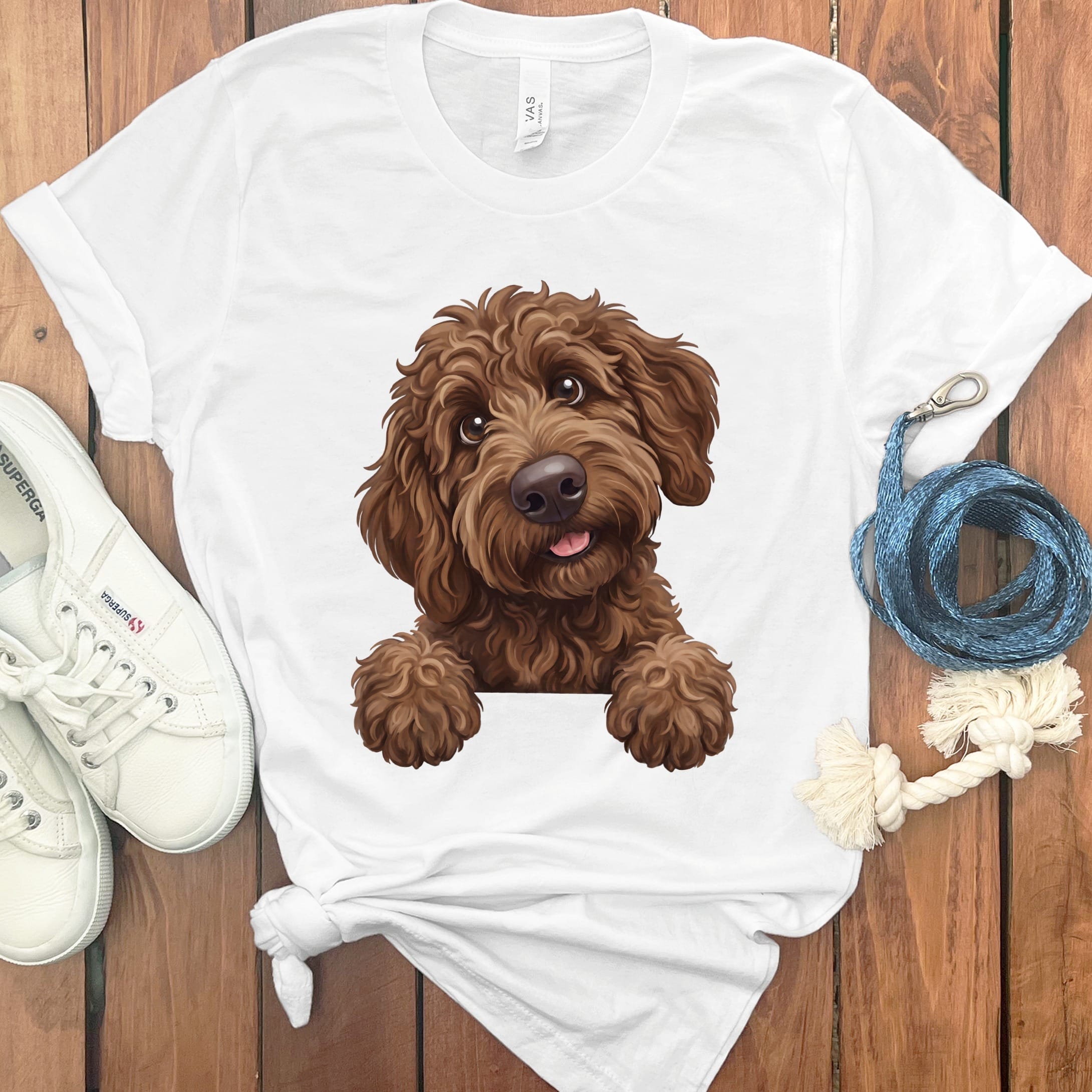 Curious Chocolate Goldendoodle T-Shirt in White / S by Puppy Jo