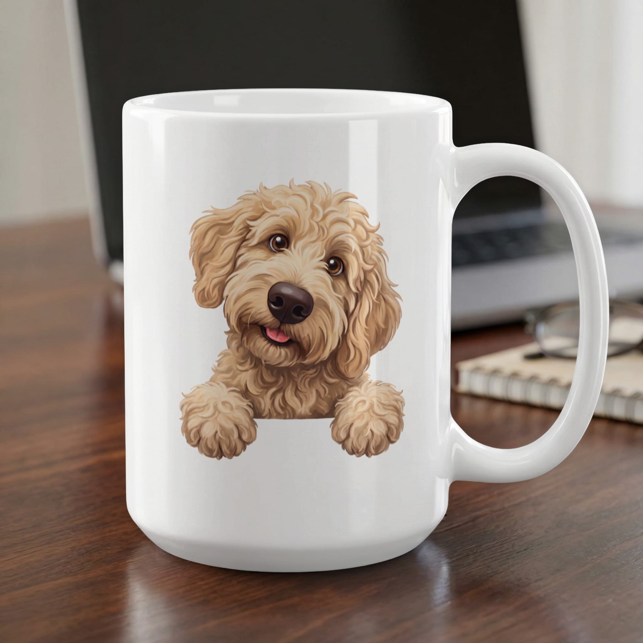 Curious Cream Goldendoodle Mug in 15oz by MyDesigns