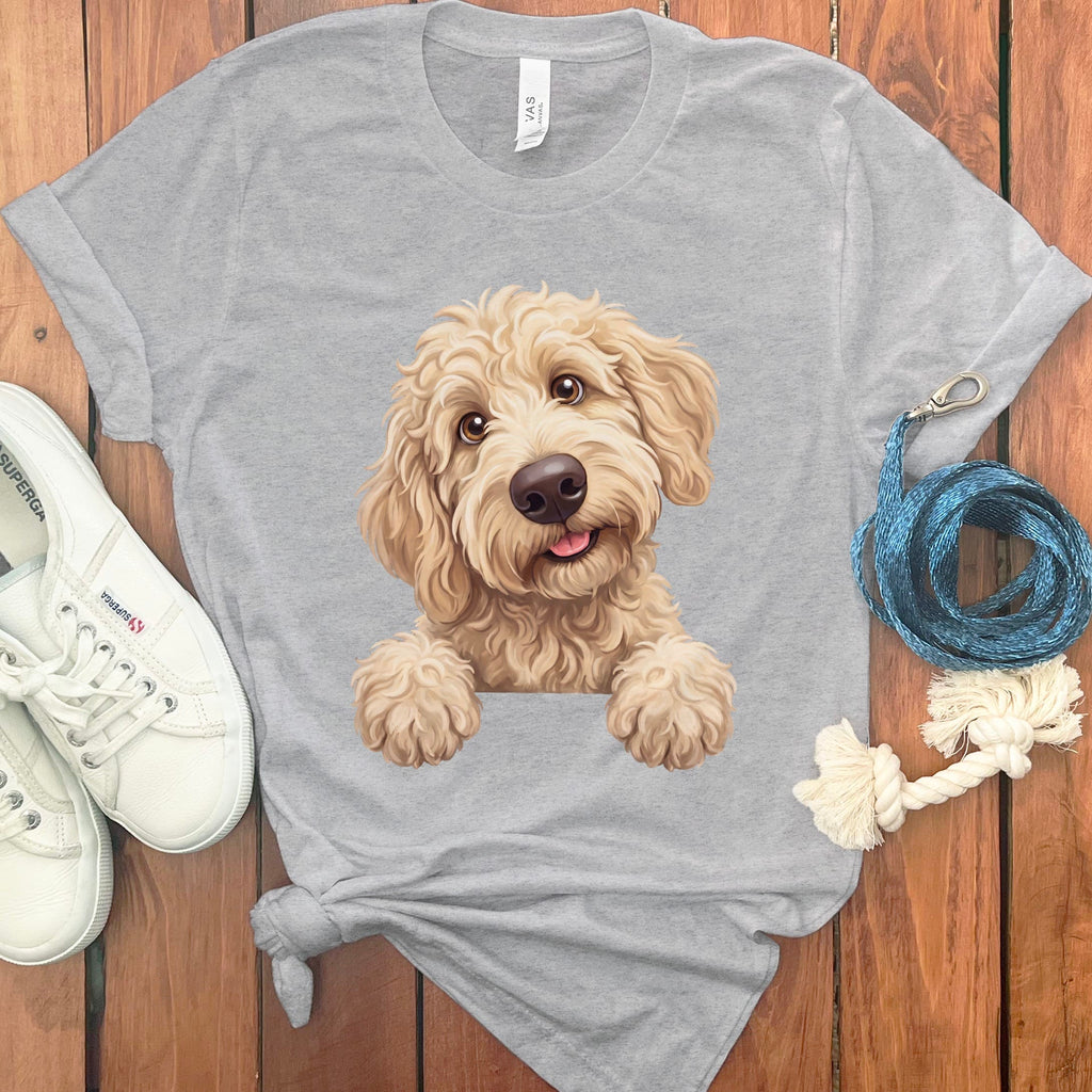Curious Cream Goldendoodle T-Shirt in Athletic Heather / S by Puppy Jo