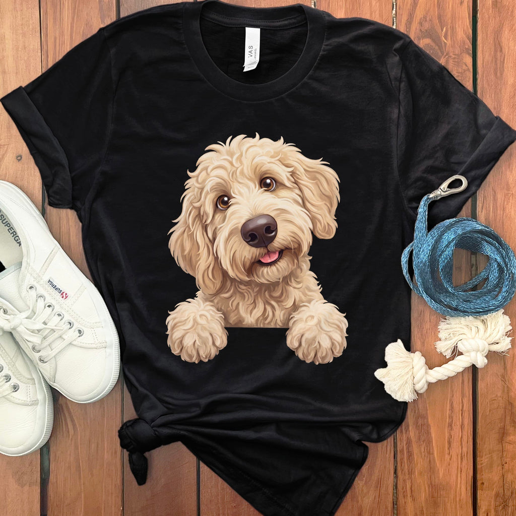 Curious Cream Goldendoodle T-Shirt in Black / S by Puppy Jo