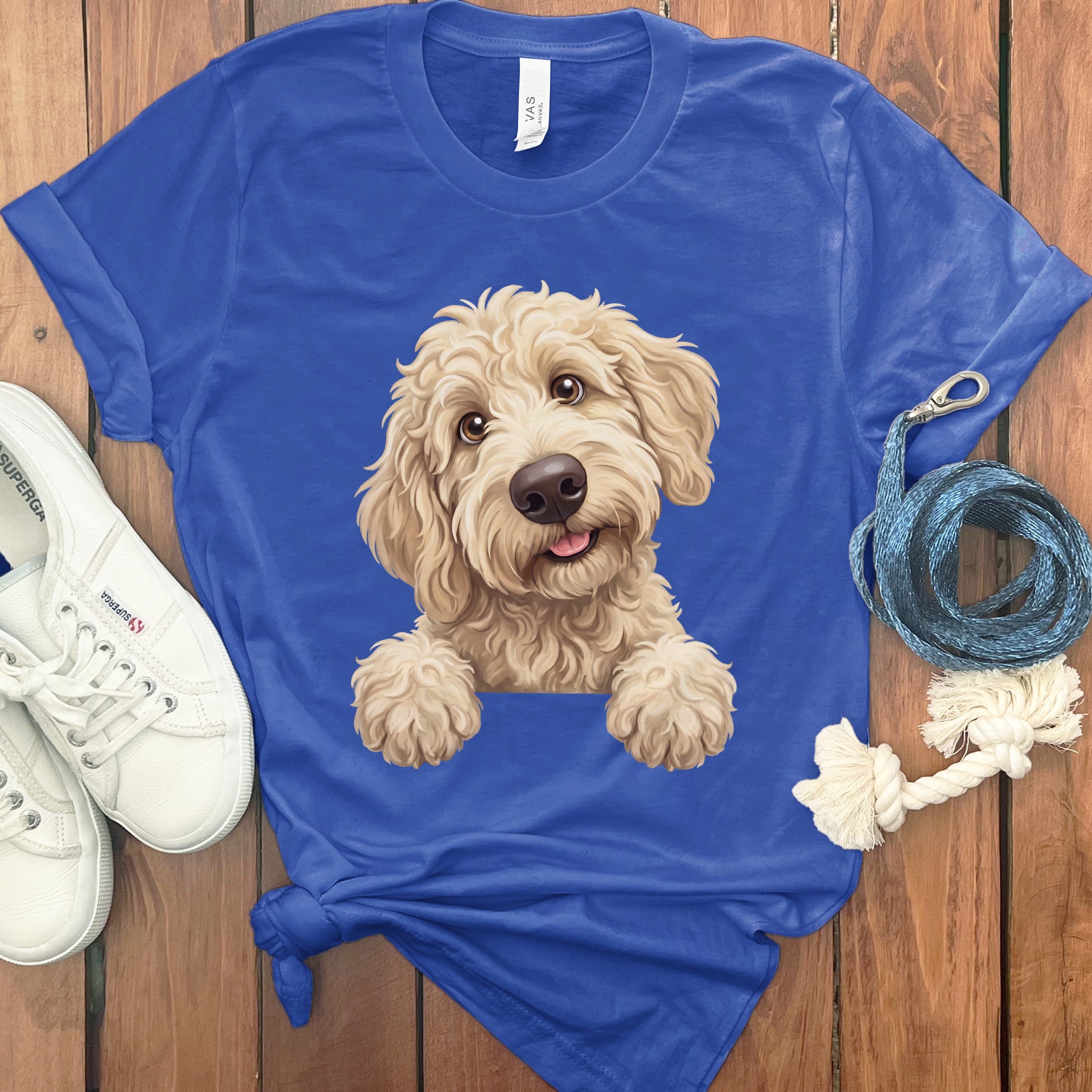 Curious Cream Goldendoodle T-Shirt in True Royal / S by Puppy Jo