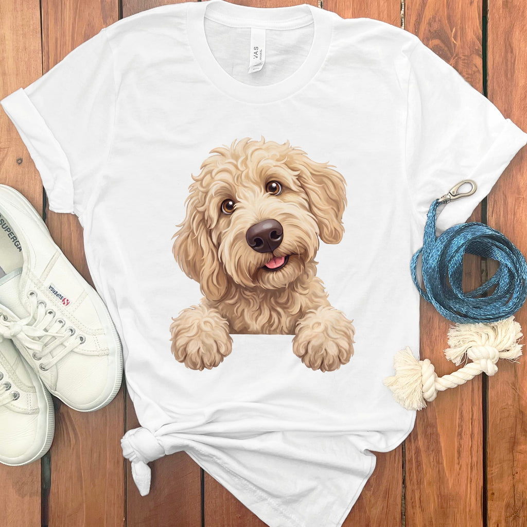 Curious Cream Goldendoodle T-Shirt in White / S by Puppy Jo