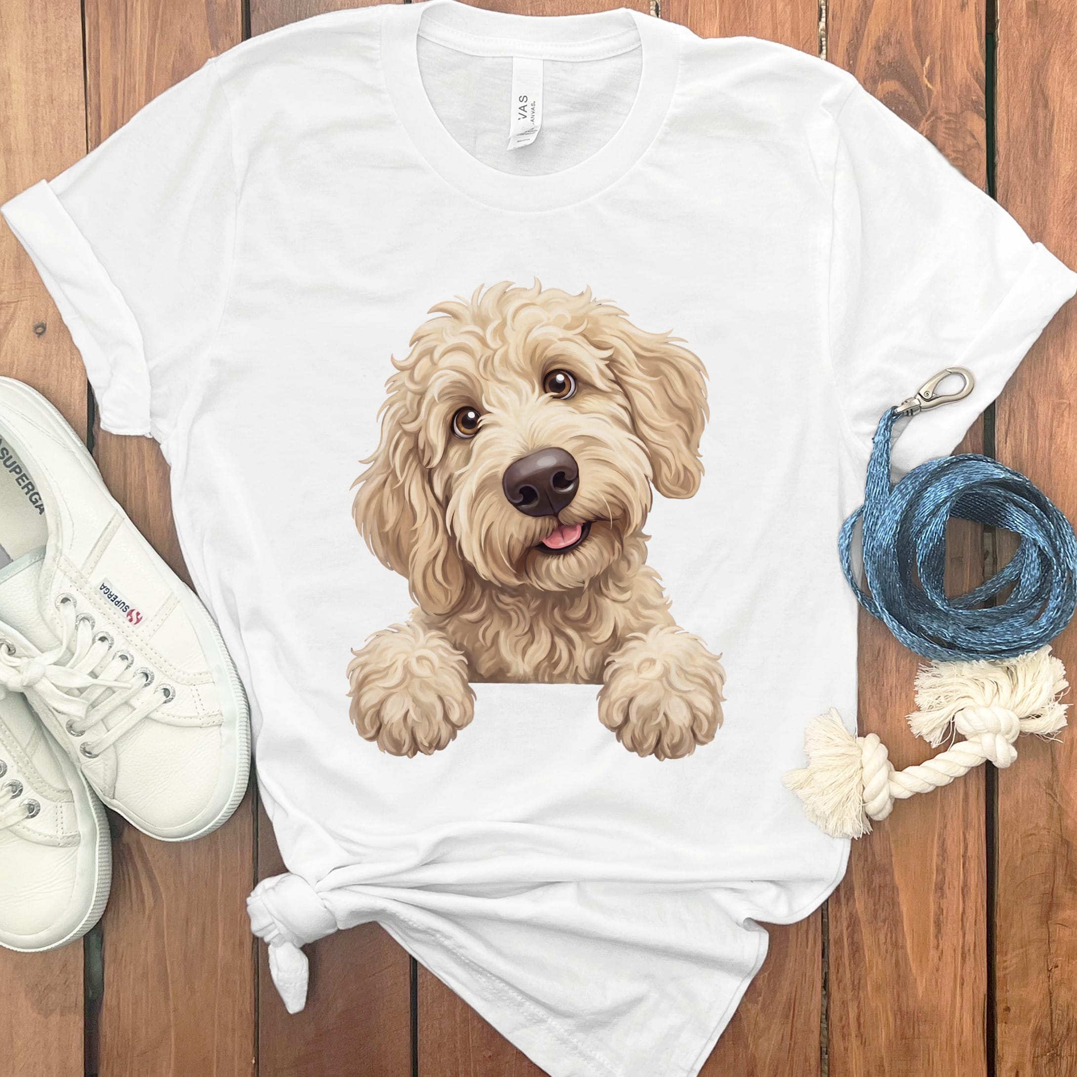 Curious Cream Goldendoodle T-Shirt in White / S by Puppy Jo