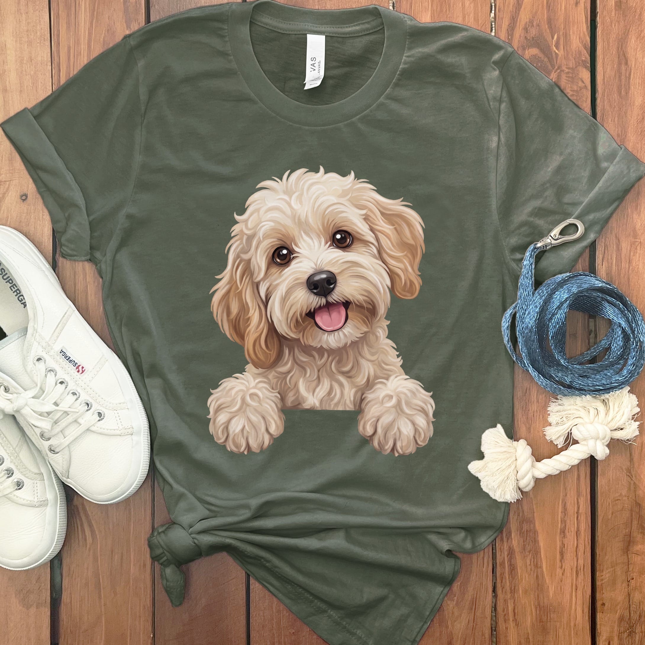Curious Maltipoo T-Shirt in Military Green / S by Puppy Jo