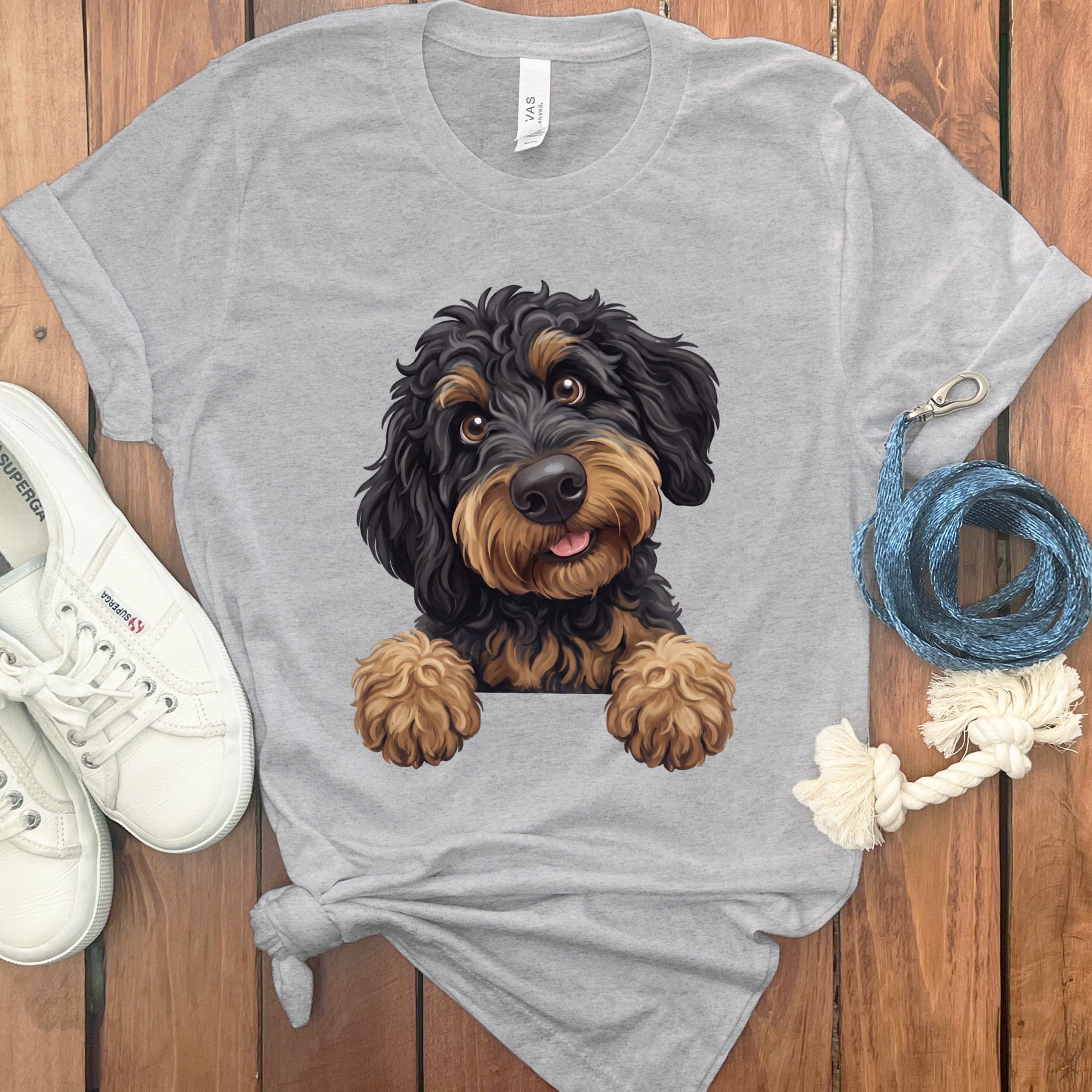 Curious Phantom Goldendoodle T-Shirt in Athletic Heather / S by Puppy Jo