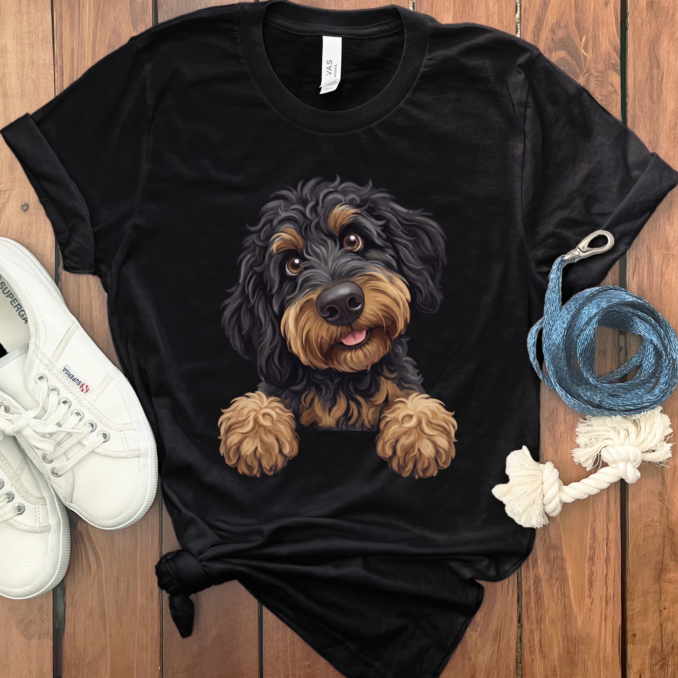 Curious Phantom Goldendoodle T-Shirt in Black / S by Puppy Jo