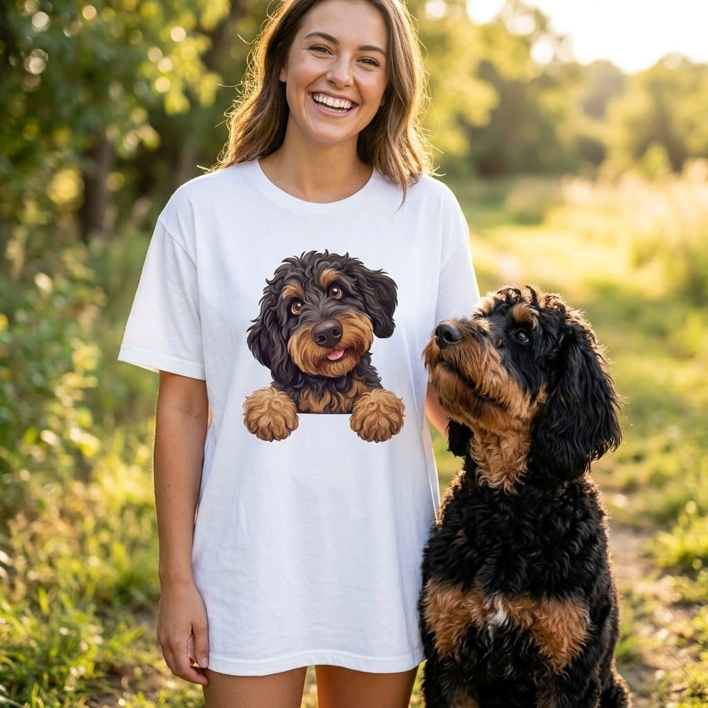 Curious Phantom Goldendoodle T-Shirt in by MyDesigns