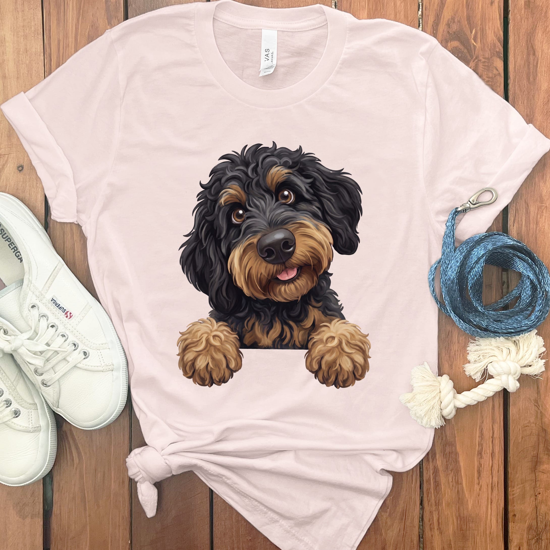 Curious Phantom Goldendoodle T-Shirt in Soft Pink / S by Puppy Jo
