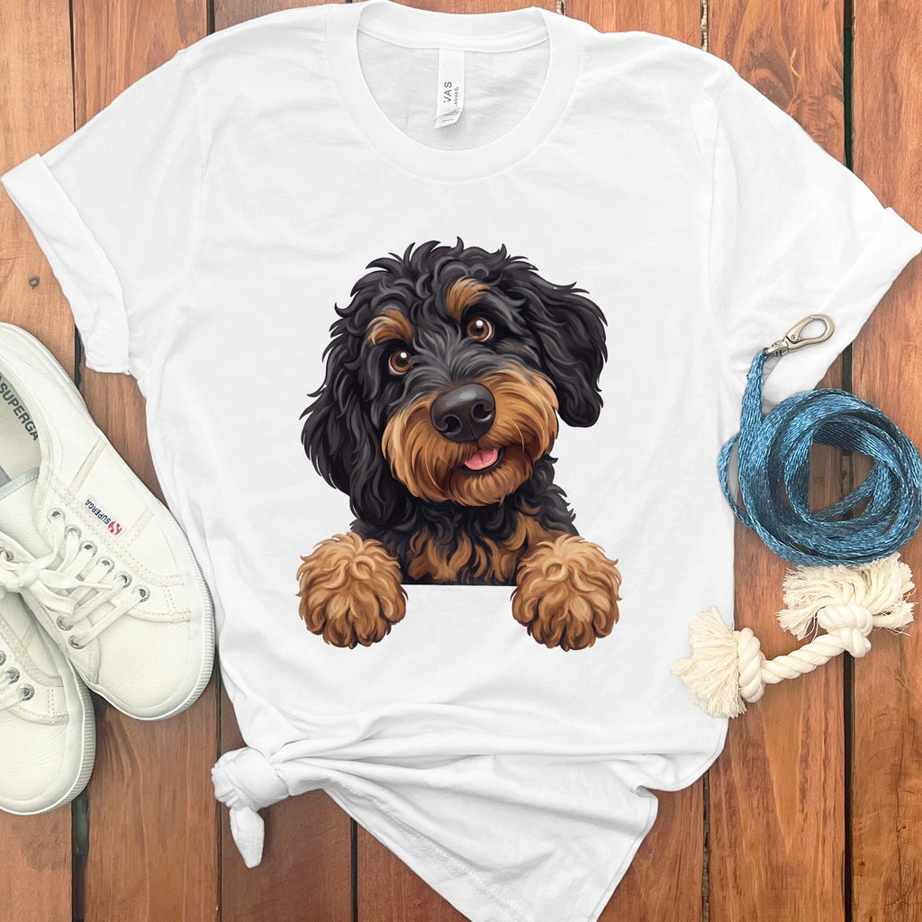 Curious Phantom Goldendoodle T-Shirt in White / S by Puppy Jo