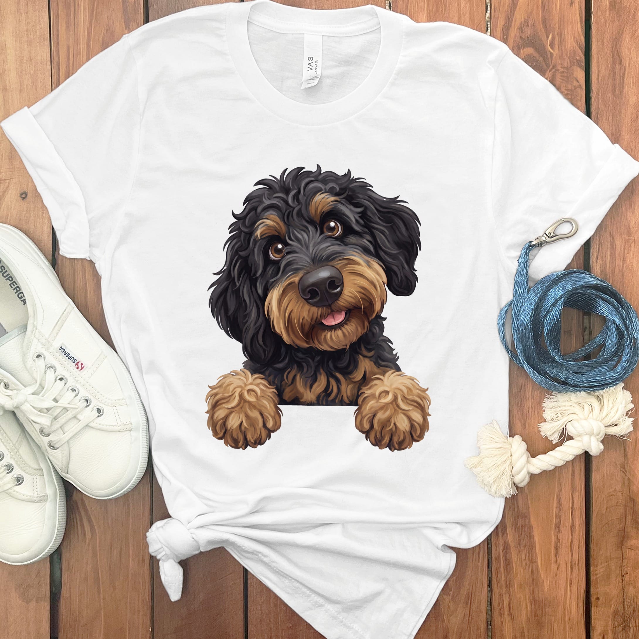 Curious Phantom Goldendoodle T-Shirt in White / S by Puppy Jo