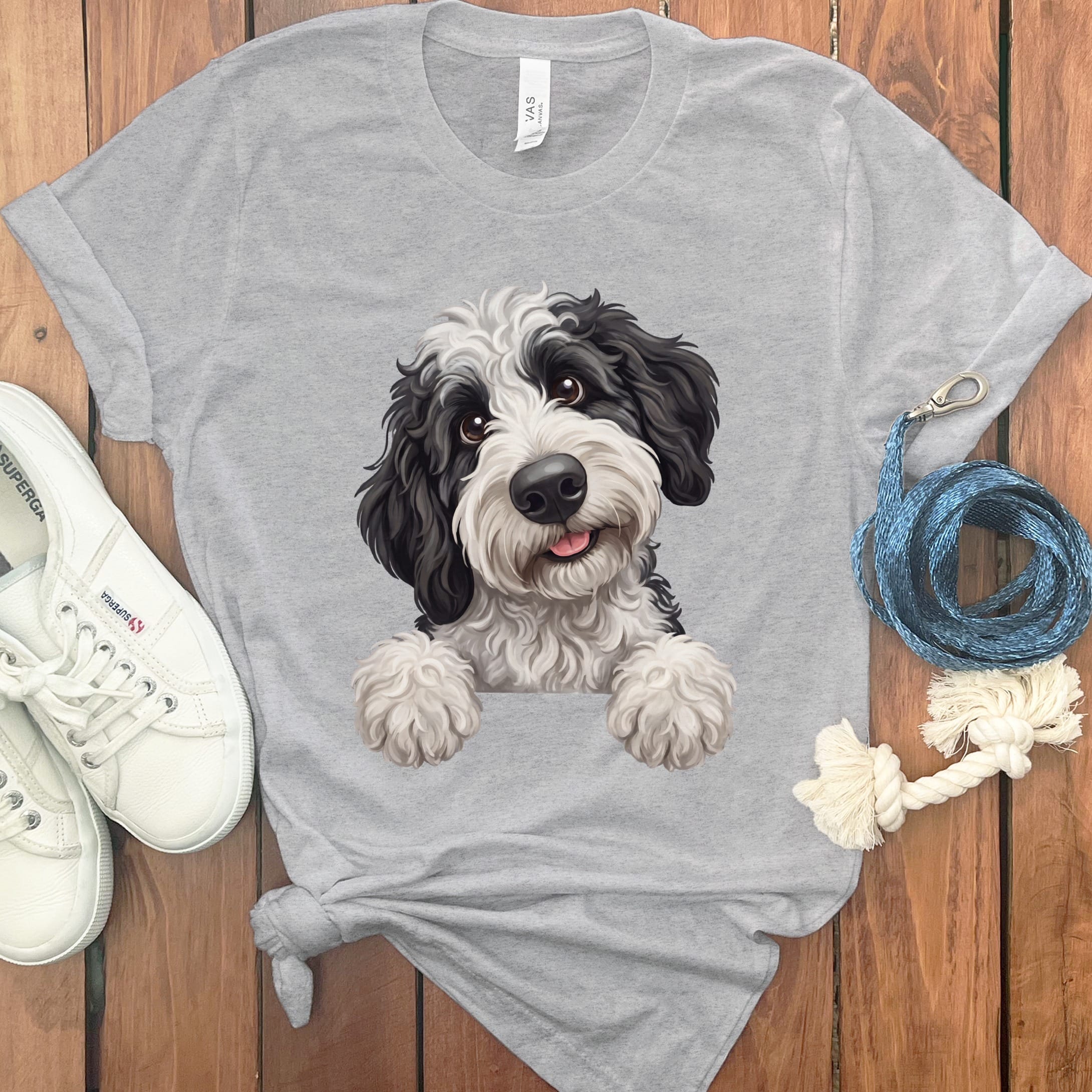 Curious Sheepadoodle T-Shirt in Athletic Heather / S by Puppy Jo