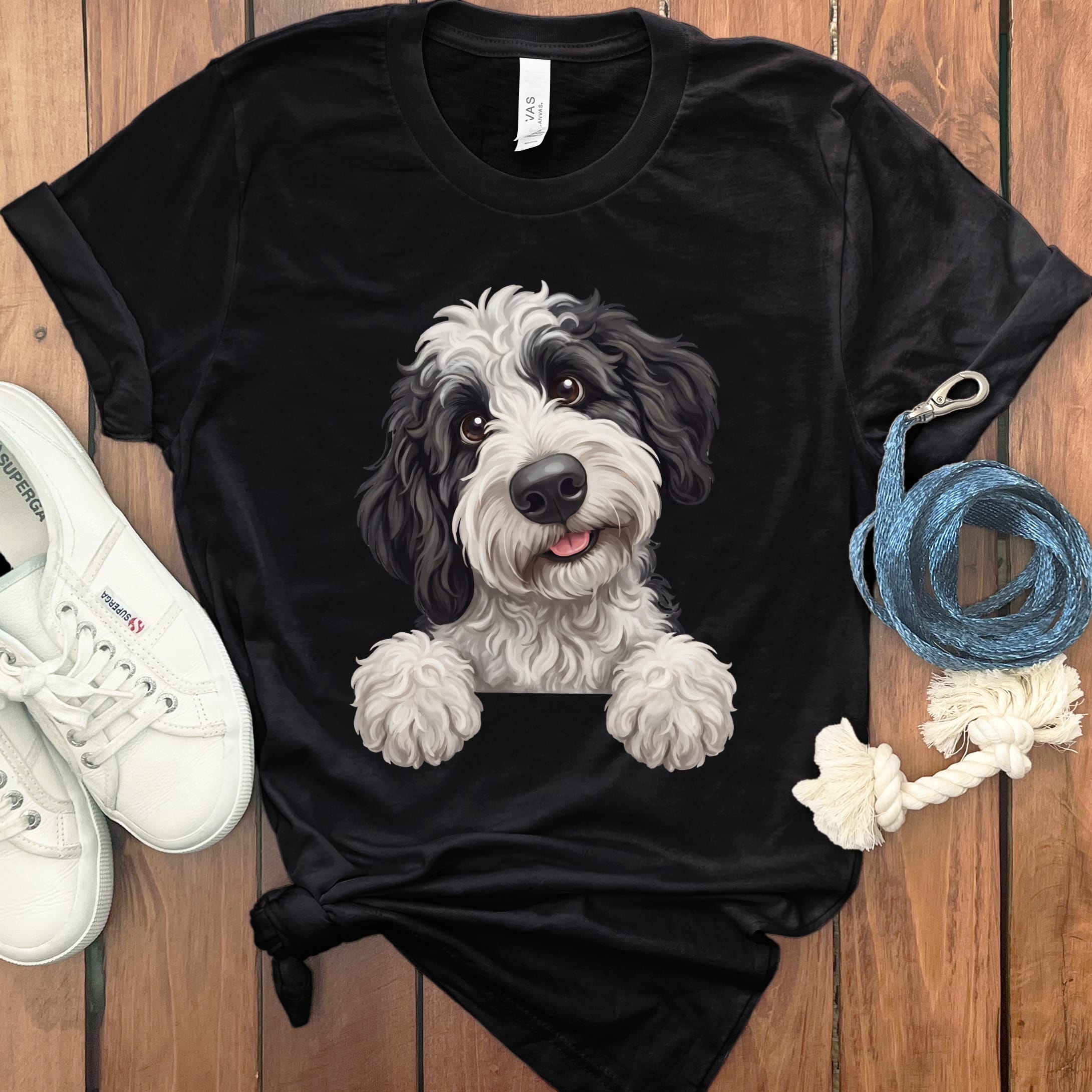 Curious Sheepadoodle T-Shirt in Black / S by Puppy Jo