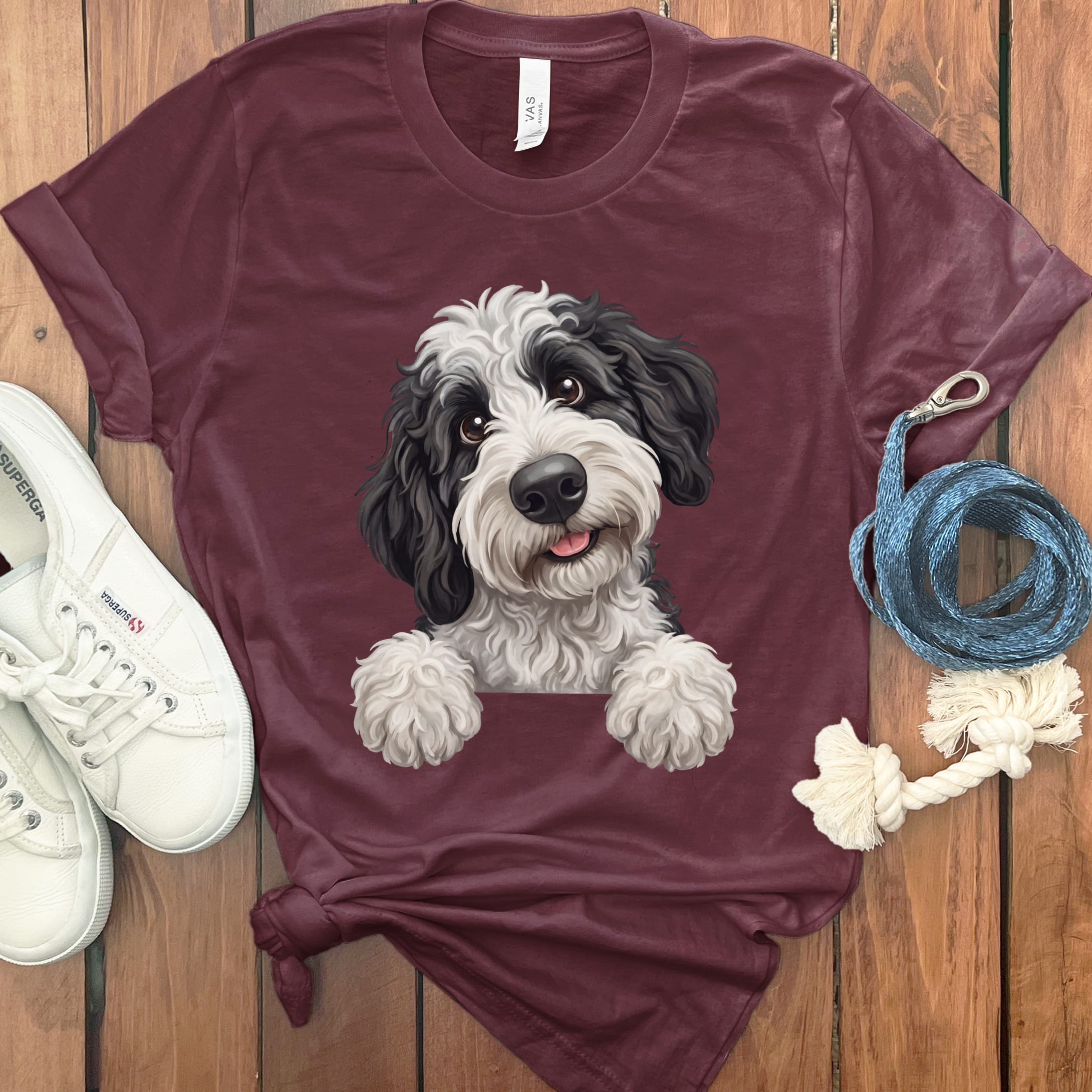 Curious Sheepadoodle T-Shirt in Maroon / S by Puppy Jo