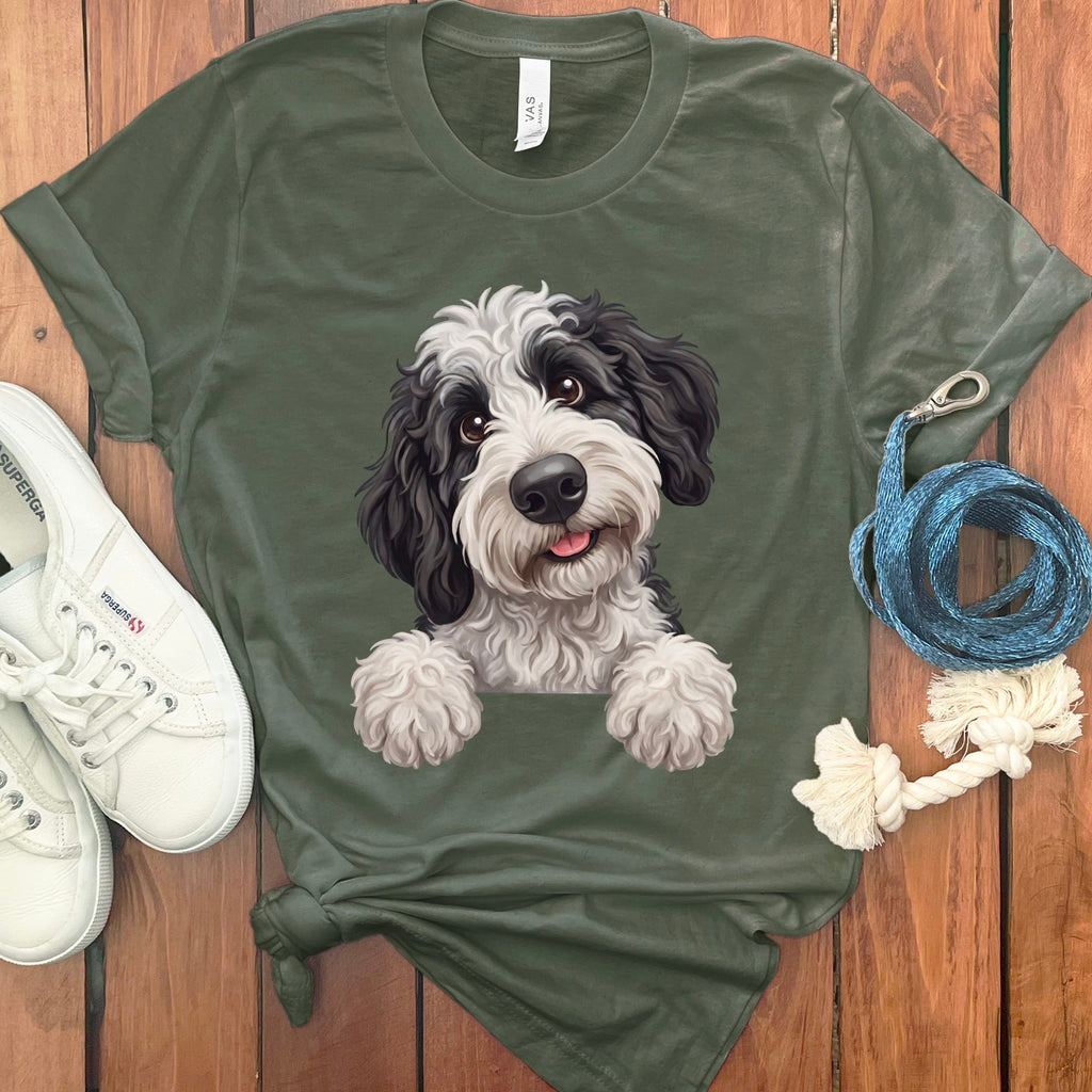 Curious Sheepadoodle T-Shirt in Military Green / S by Puppy Jo