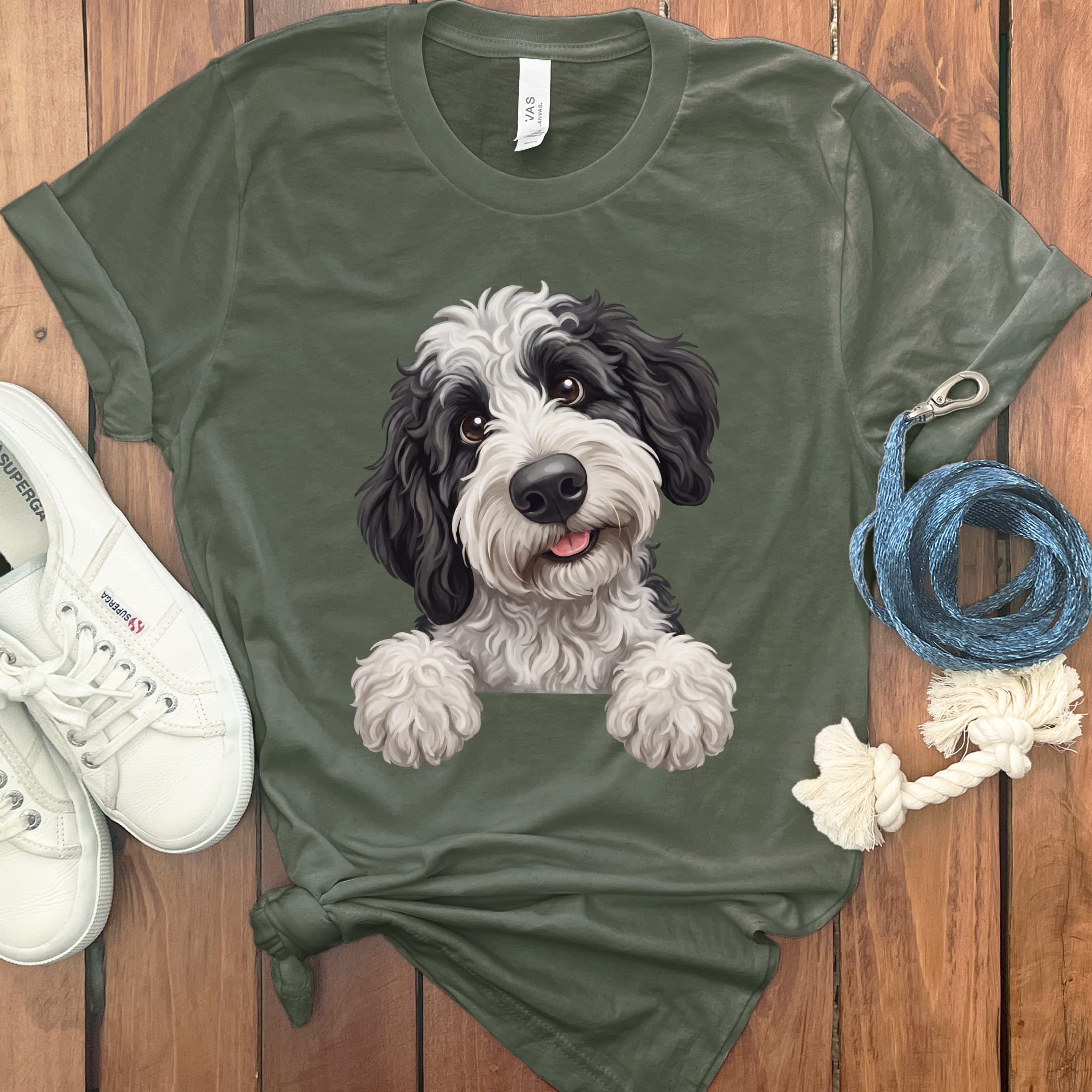 Curious Sheepadoodle T-Shirt in Military Green / S by Puppy Jo