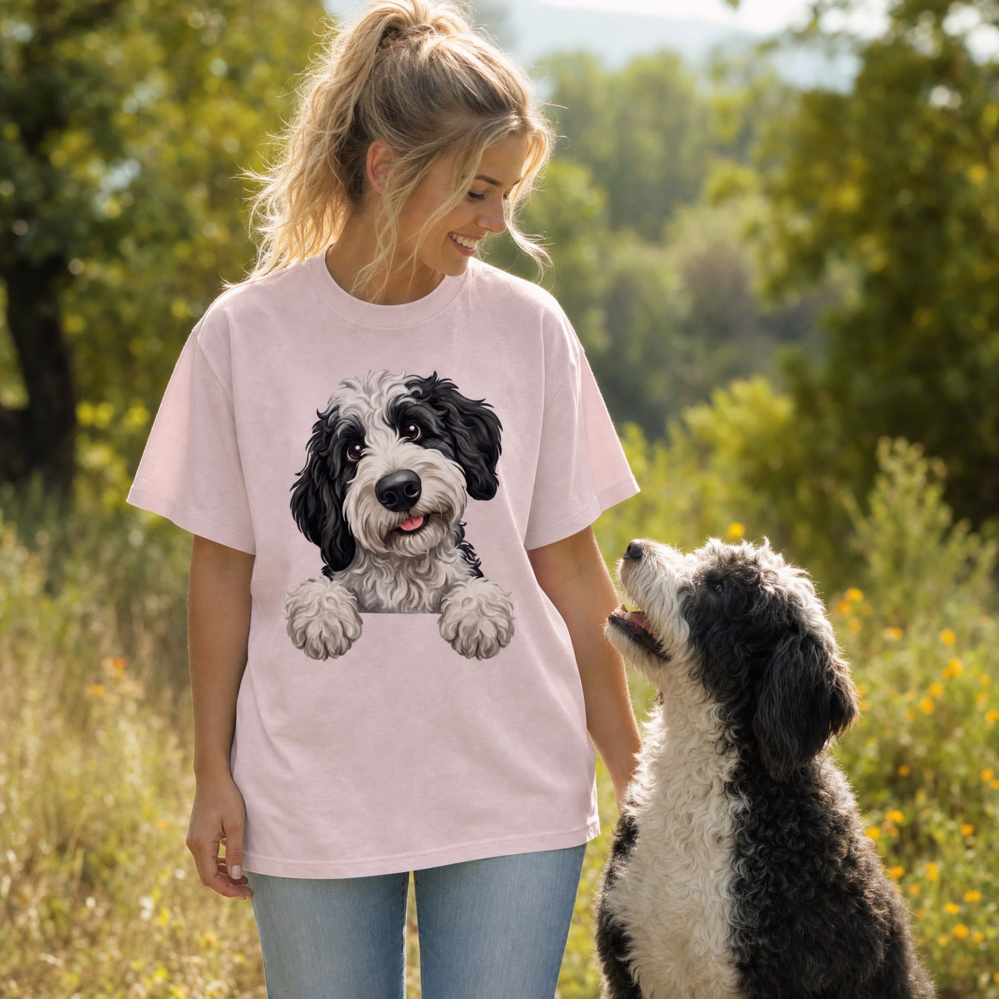 Curious Sheepadoodle T-Shirt in by Puppy Jo