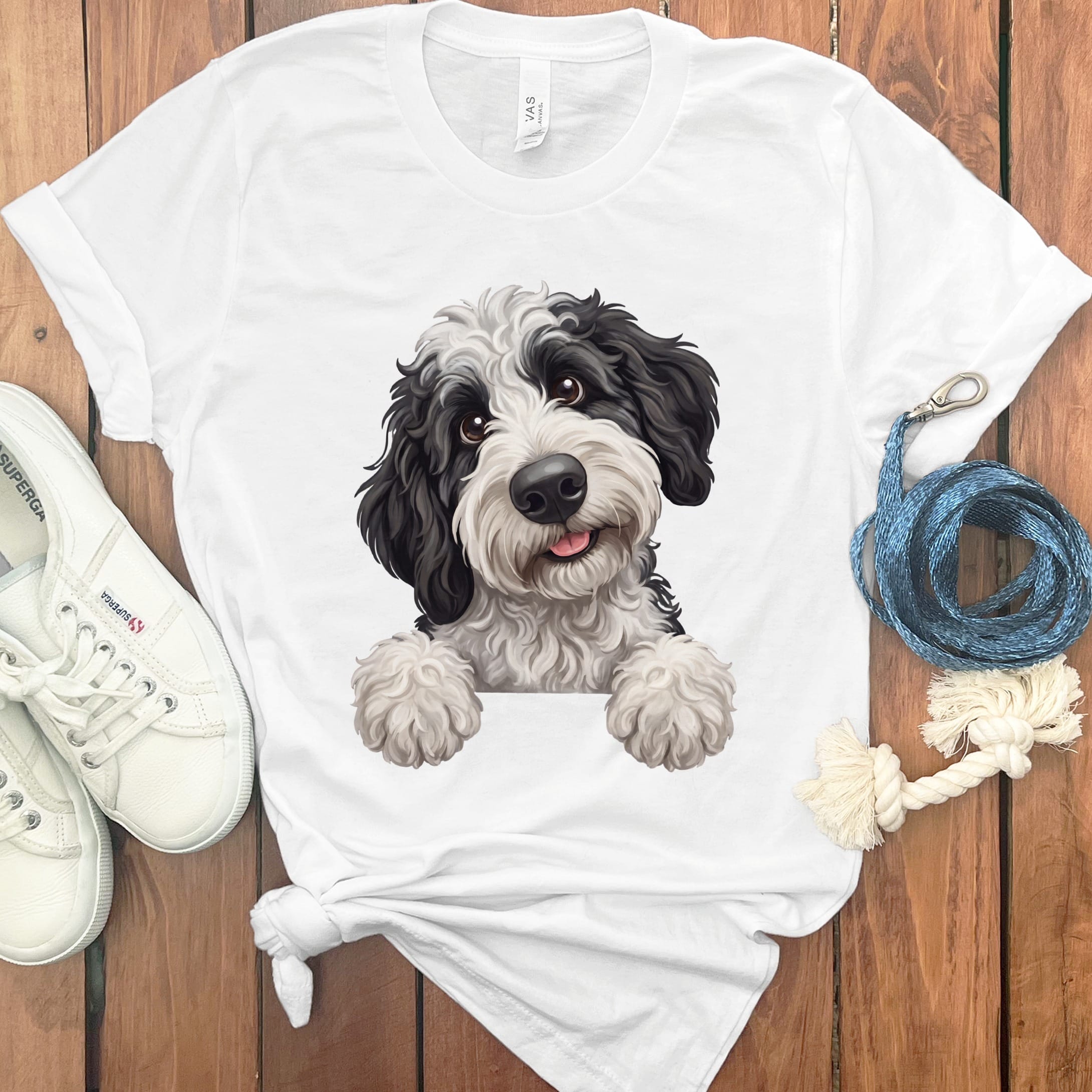 Curious Sheepadoodle T-Shirt in White / S by Puppy Jo