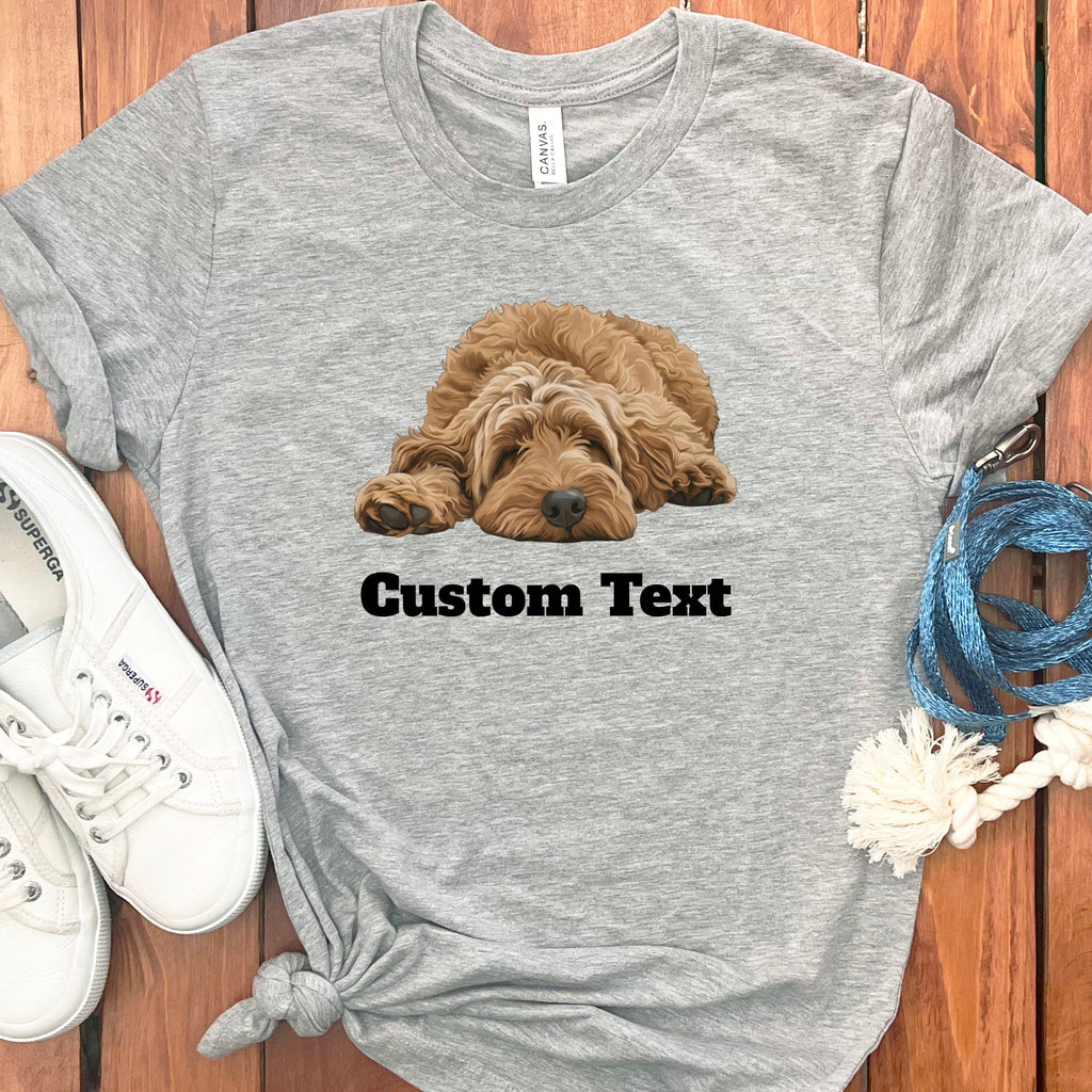 Custom Apricot Sleeping Doodle T-Shirt in Athletic Heather / S by Puppy Jo