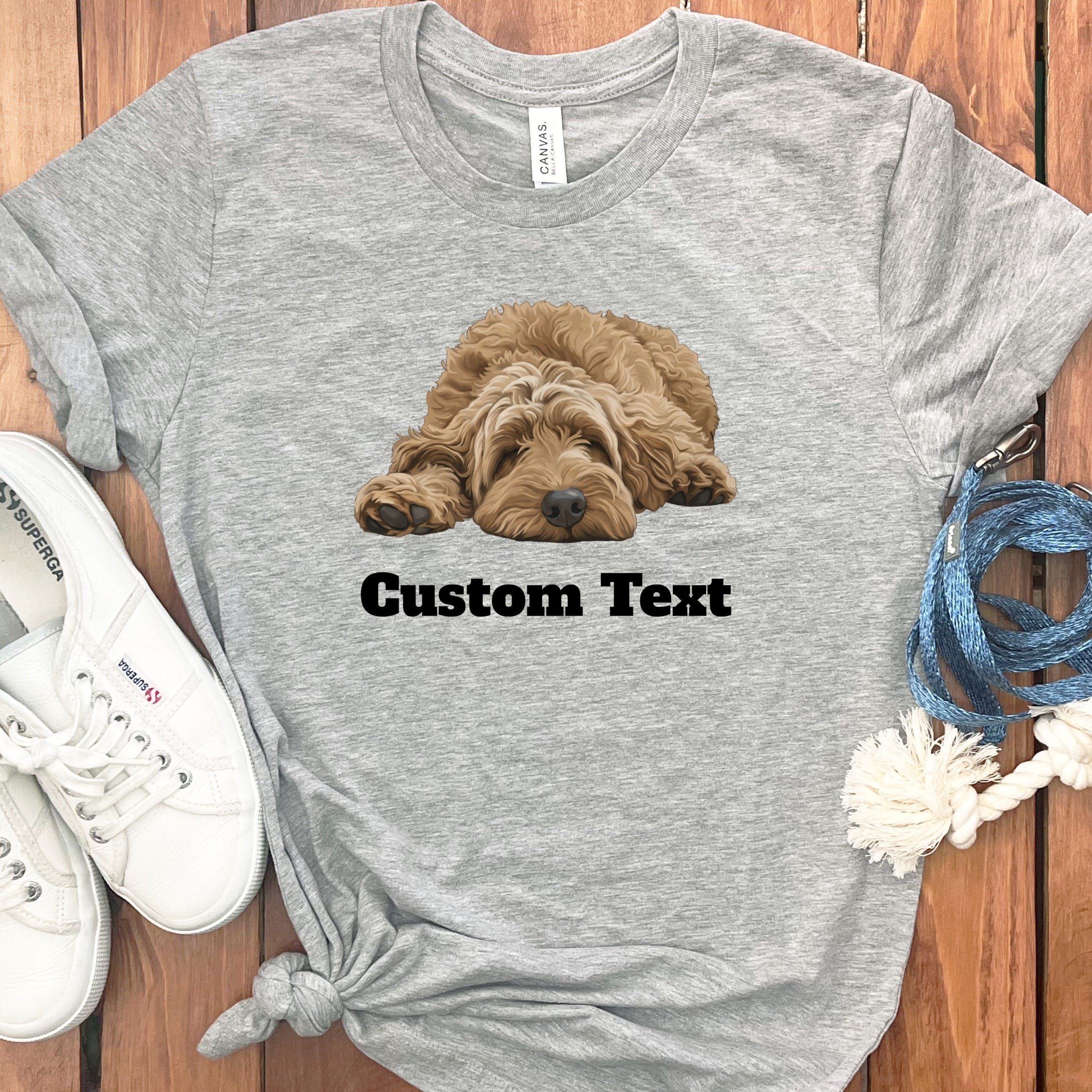 Custom Apricot Sleeping Doodle T-Shirt in Athletic Heather / S by Puppy Jo