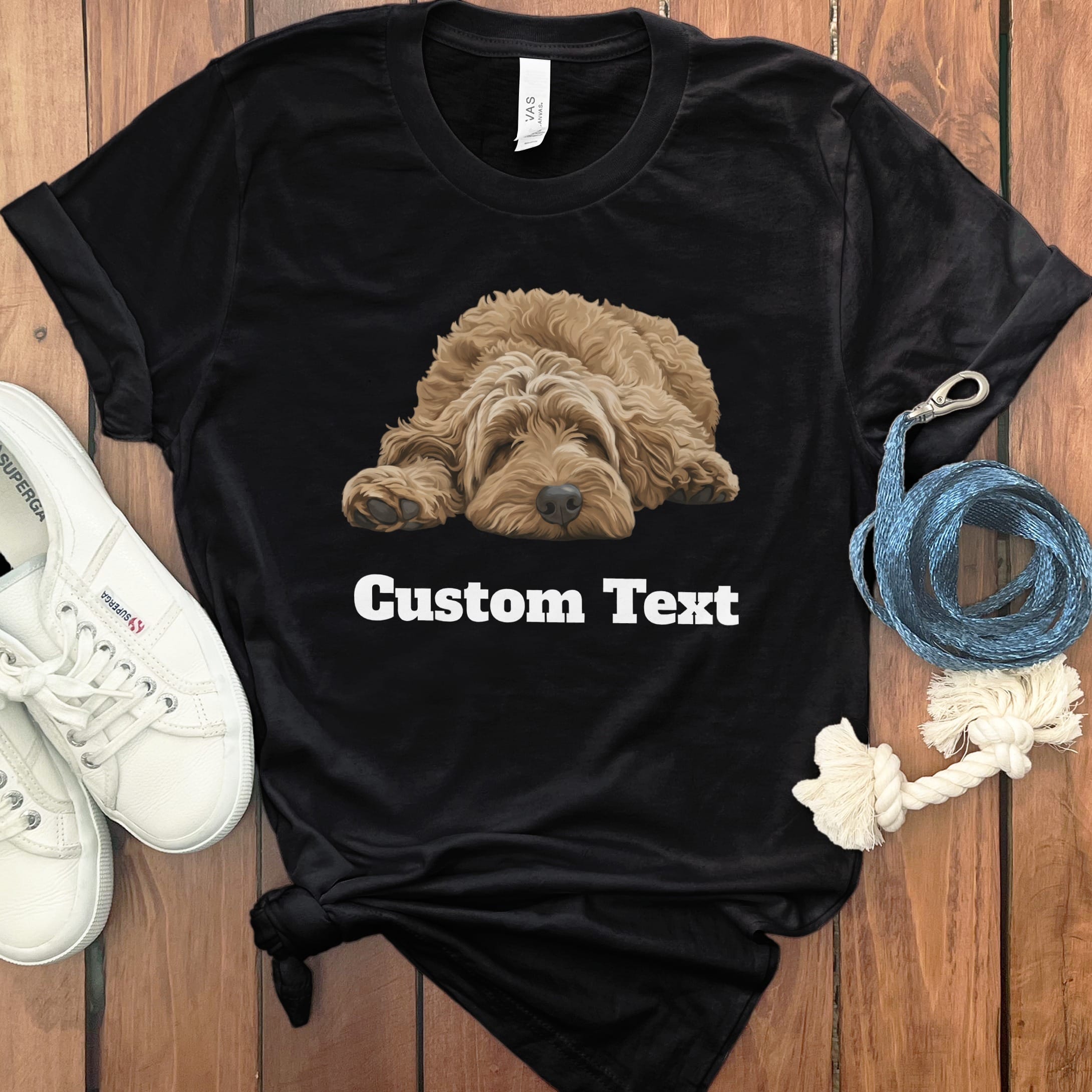 Custom Apricot Sleeping Doodle T-Shirt in Black / S by Puppy Jo