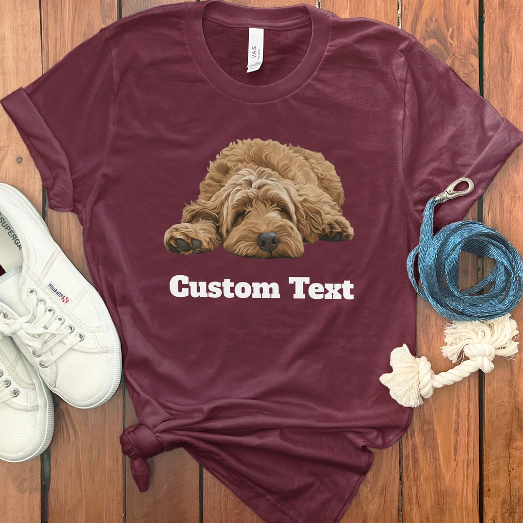 Custom Apricot Sleeping Doodle T-Shirt in Maroon / S by Puppy Jo