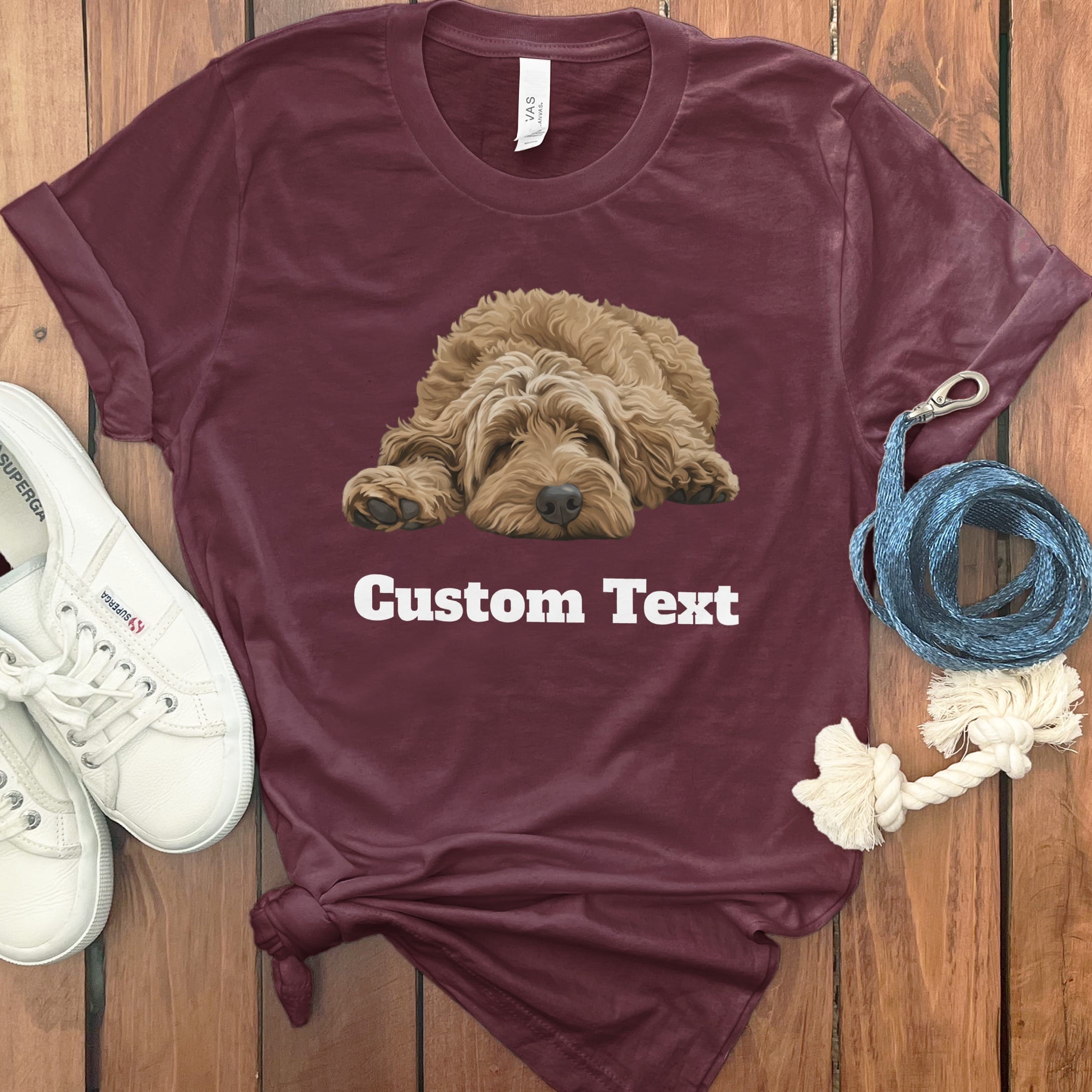 Custom Apricot Sleeping Doodle T-Shirt in Maroon / S by Puppy Jo