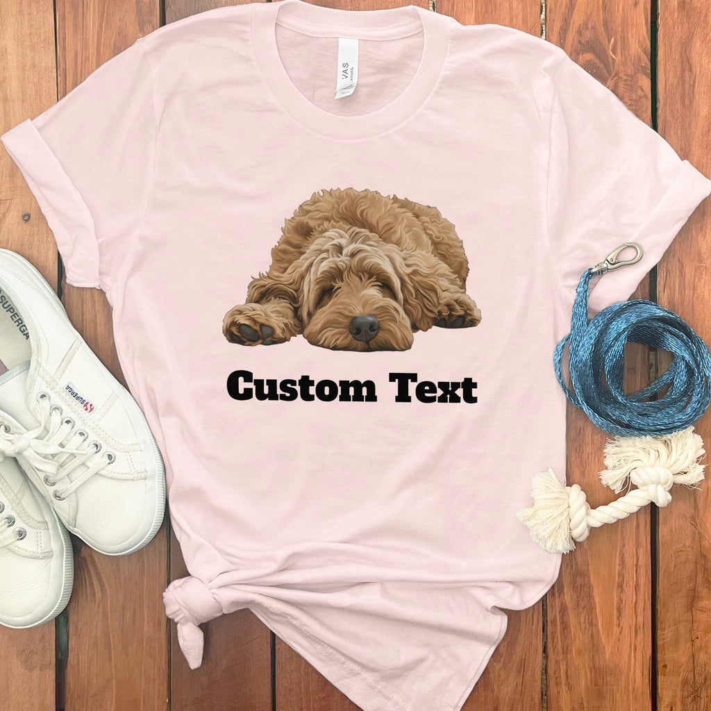 Custom Apricot Sleeping Doodle T-Shirt in Soft Pink / S by Puppy Jo