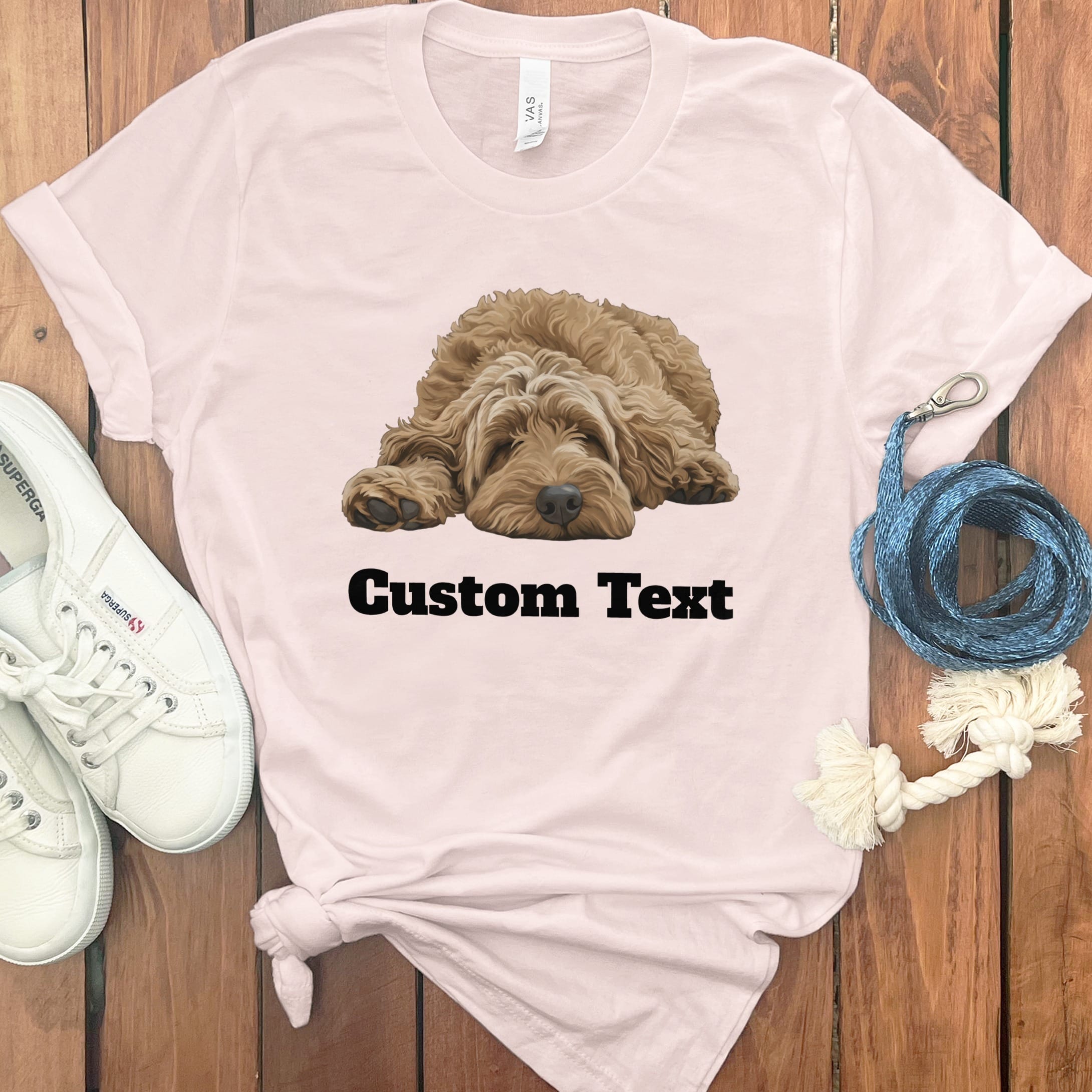 Custom Apricot Sleeping Doodle T-Shirt in Soft Pink / S by Puppy Jo
