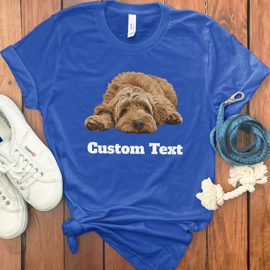 Custom Apricot Sleeping Doodle T-Shirt in True Royal / S by Puppy Jo