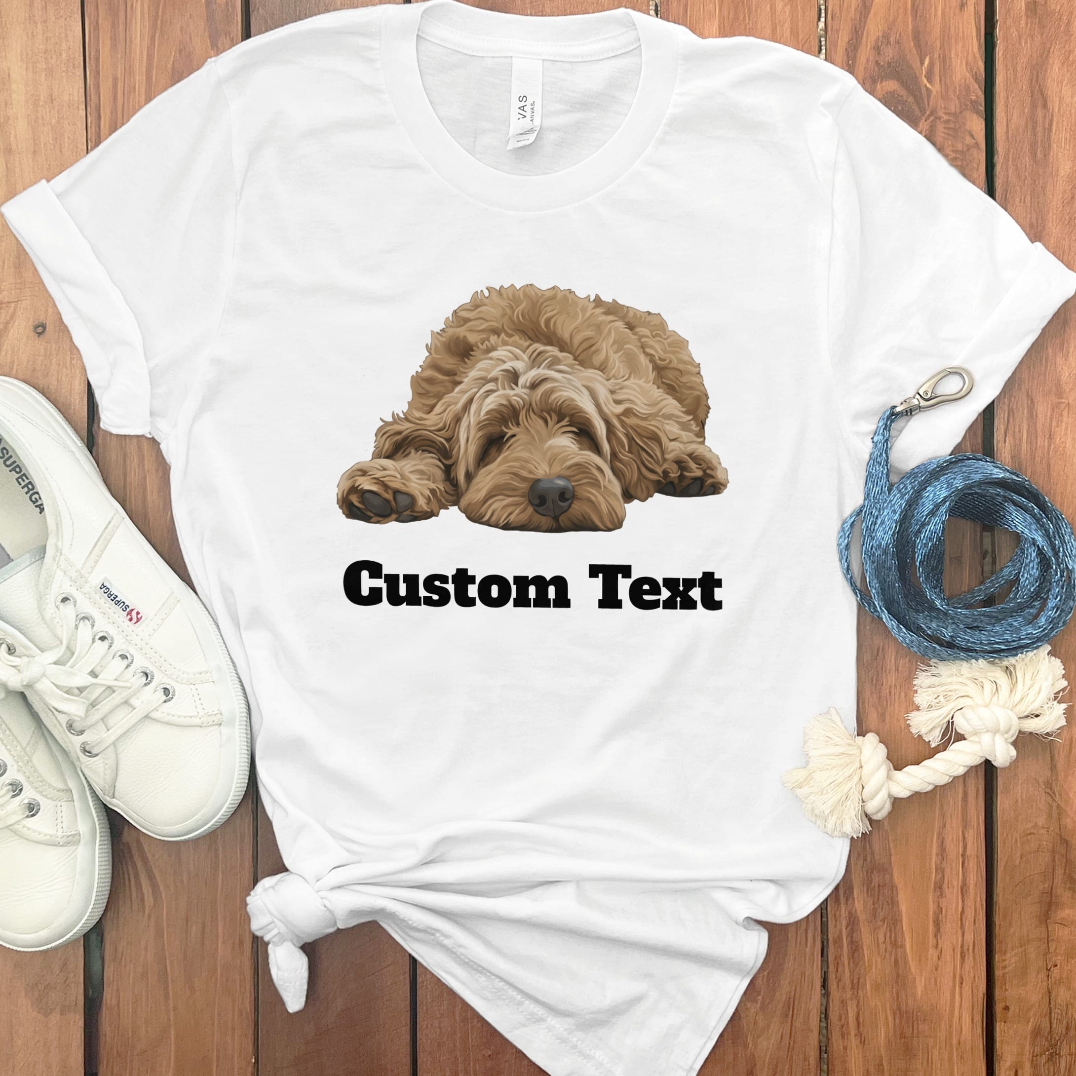 Custom Apricot Sleeping Doodle T-Shirt in White / S by Puppy Jo