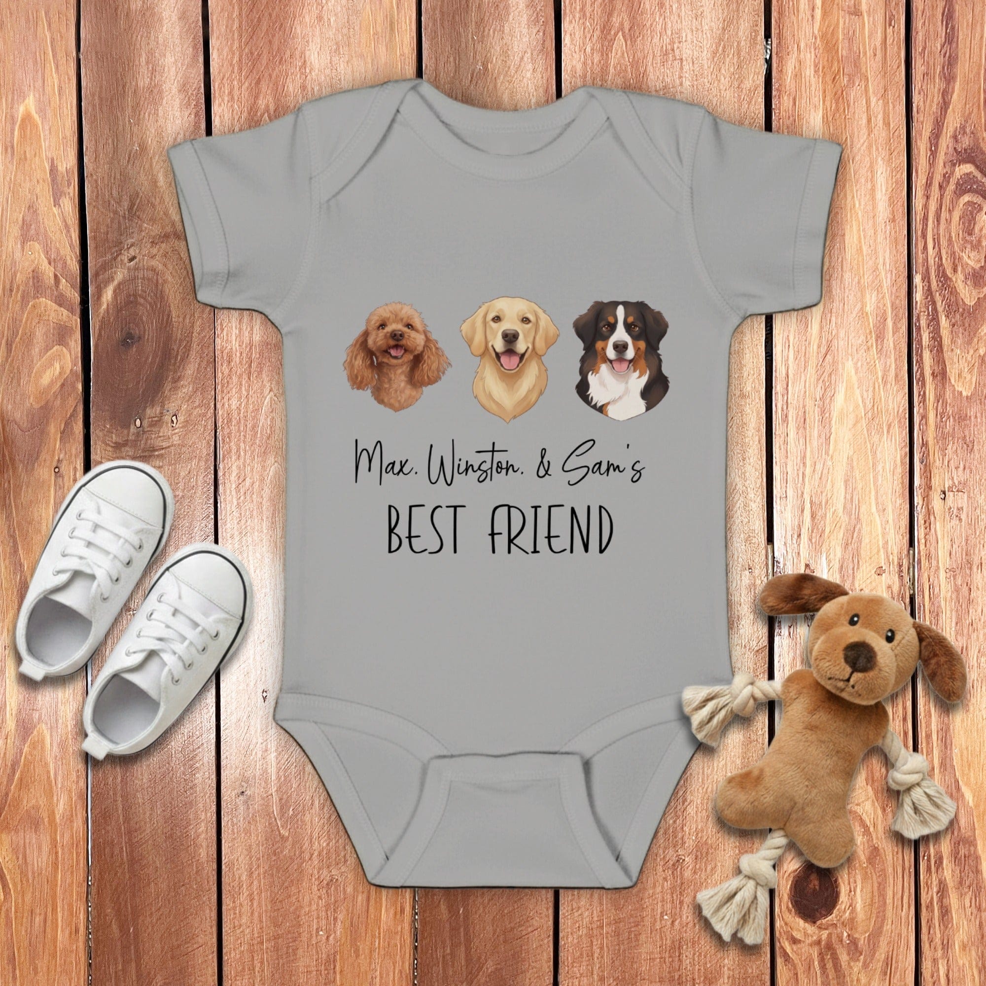 Custom Baby Best Friends Bodysuit in Heather / NB (0-3M) by Puppy Jo