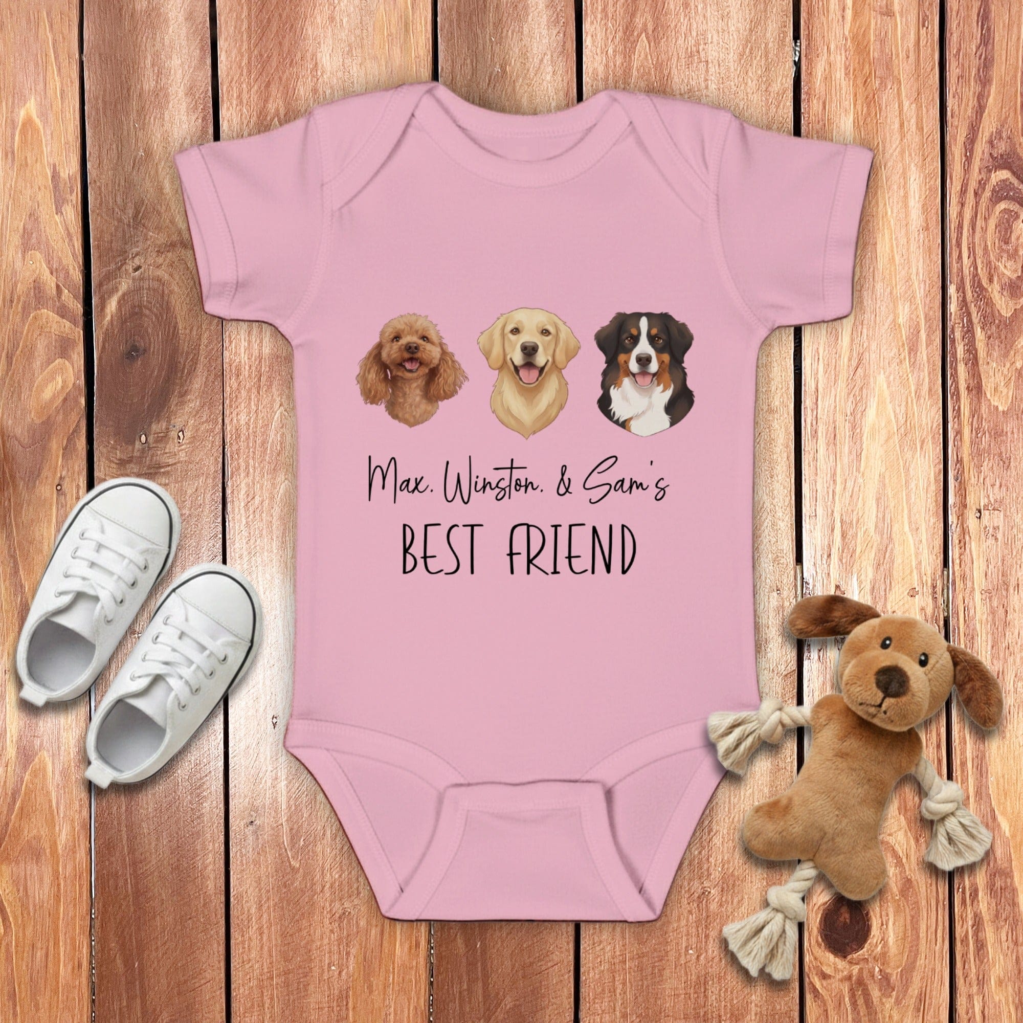 Custom Baby Best Friends Bodysuit in Pink / NB (0-3M) by Puppy Jo