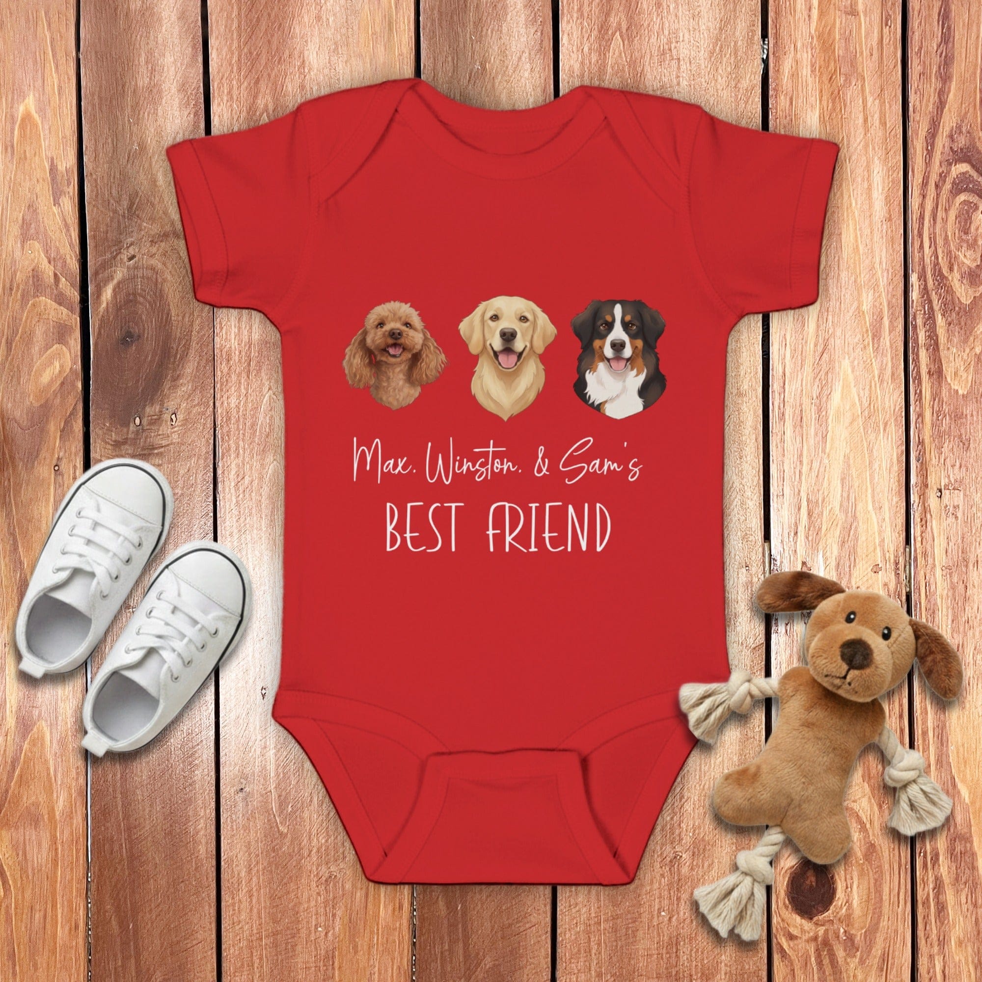 Custom Baby Best Friends Bodysuit in Red / NB (0-3M) by Puppy Jo