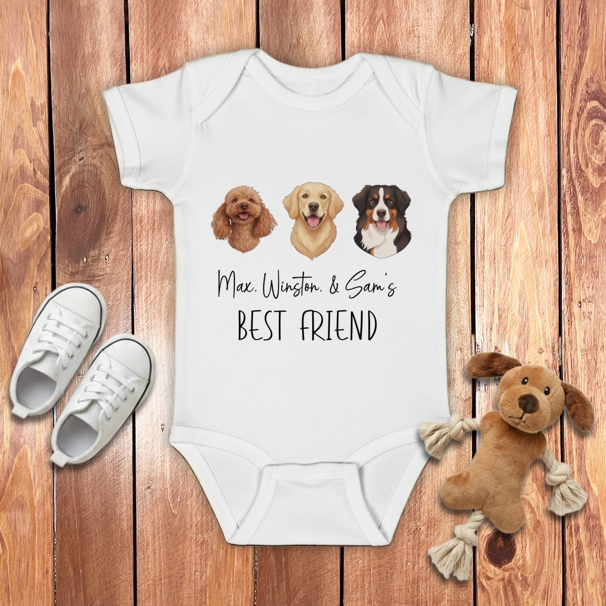 Custom Baby Best Friends Bodysuit in White / NB (0-3M) by Puppy Jo
