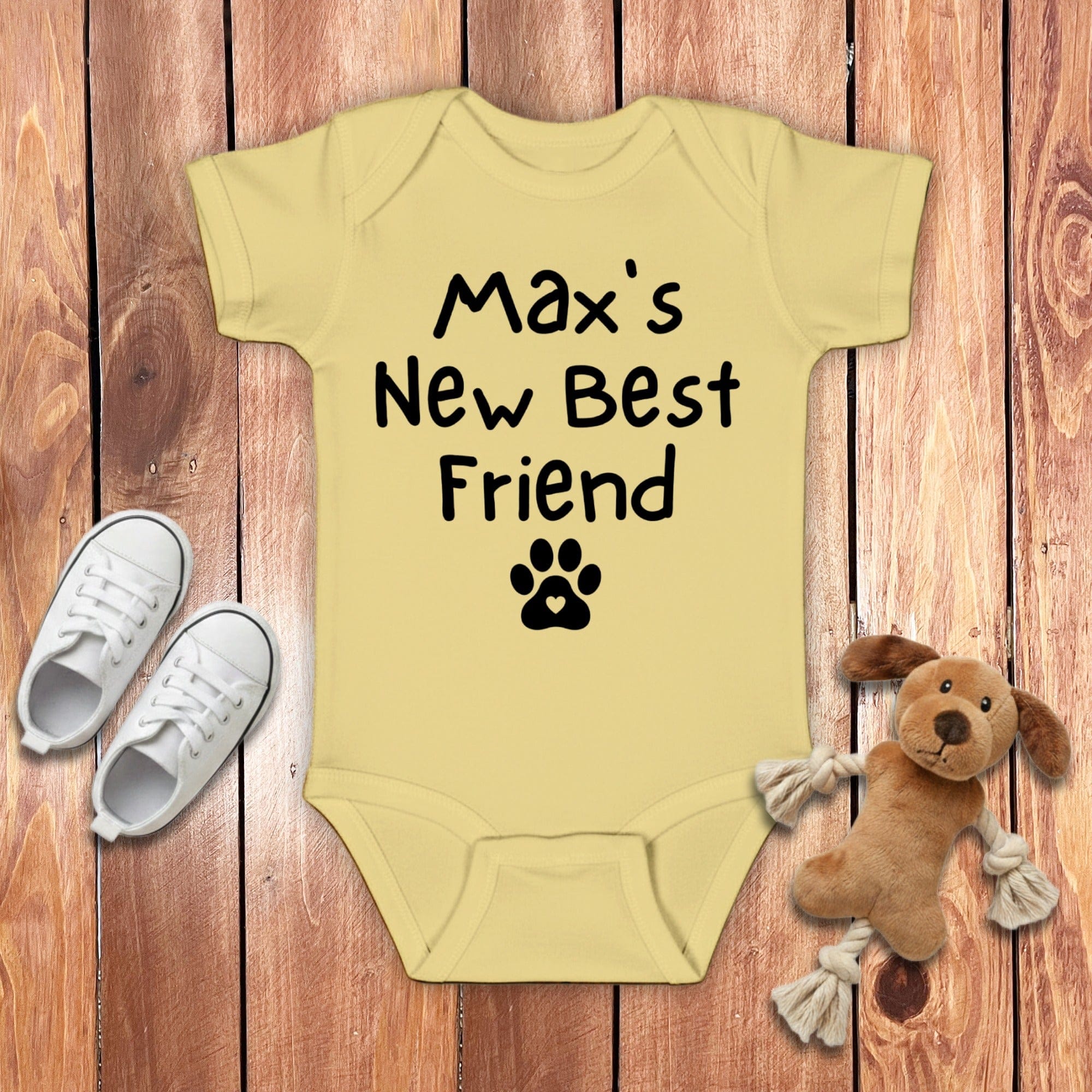 Custom Baby's Best Friend Bodysuit in Banana / 6M by Puppy Jo
