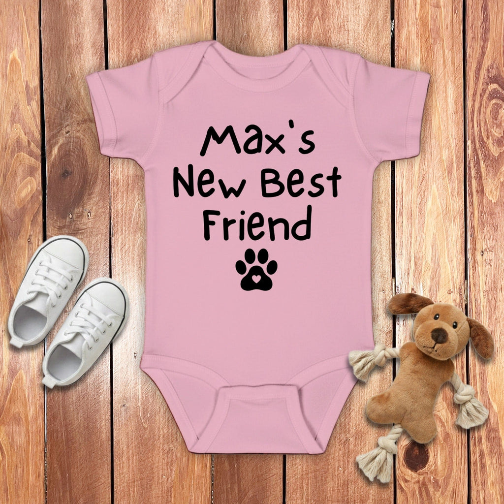 Custom Baby's Best Friend Bodysuit in Pink / 6M by Puppy Jo