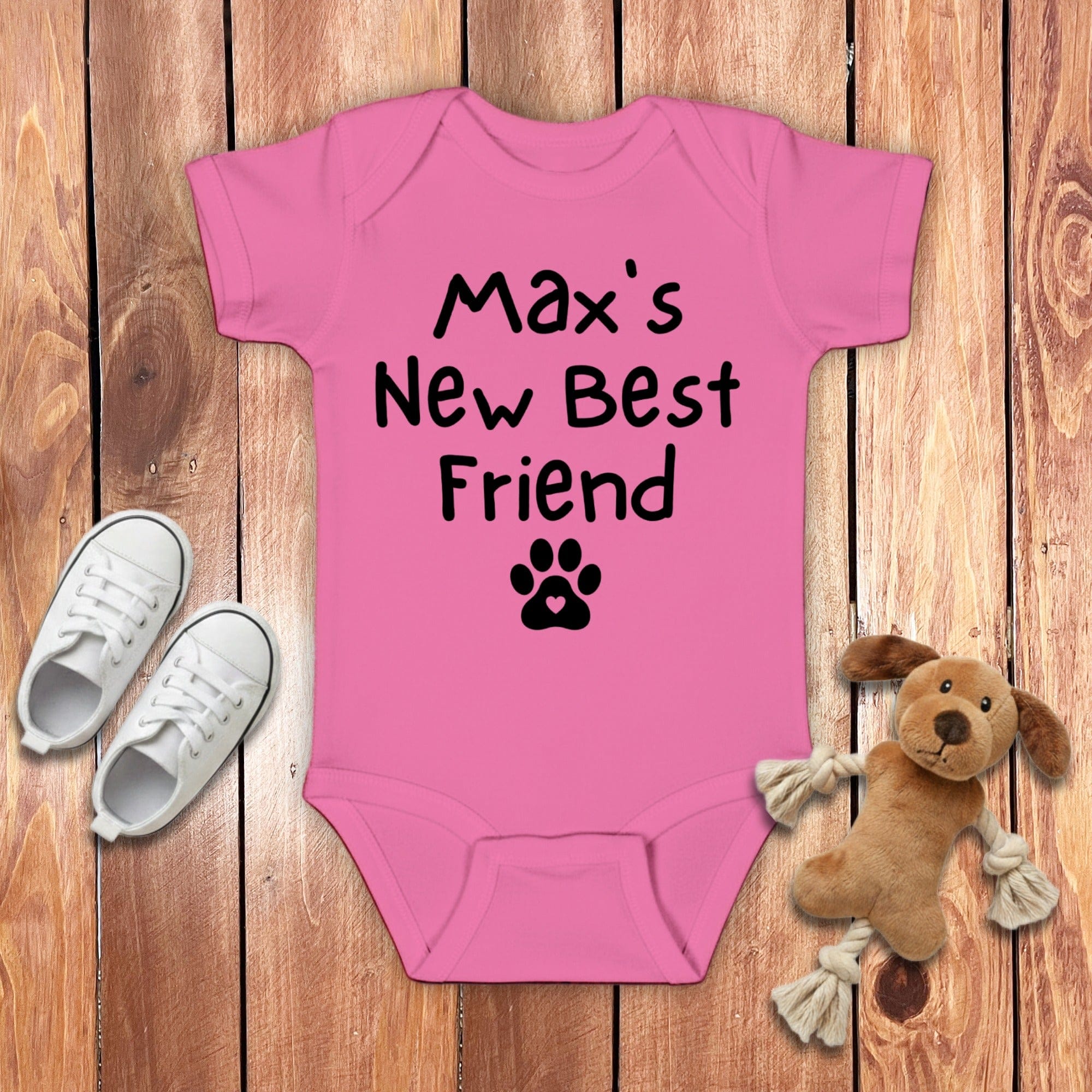 Custom Baby's Best Friend Bodysuit in Raspberry / 6M by Puppy Jo