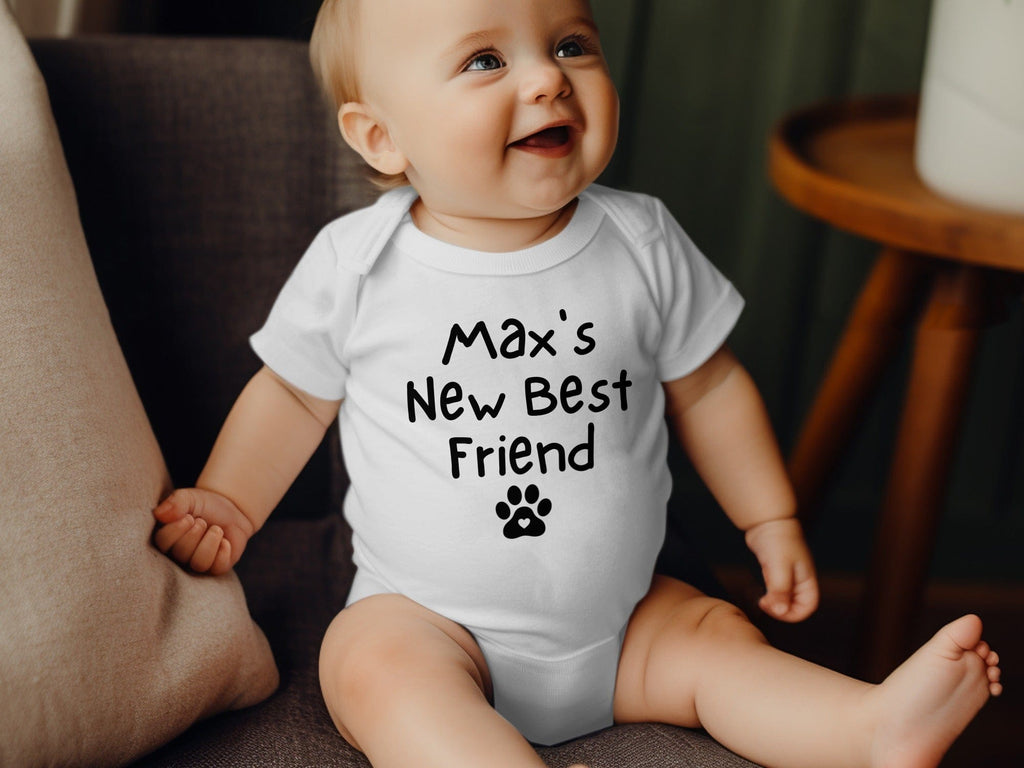 Custom Baby's Best Friend Bodysuit in White / 6M by Puppy Jo