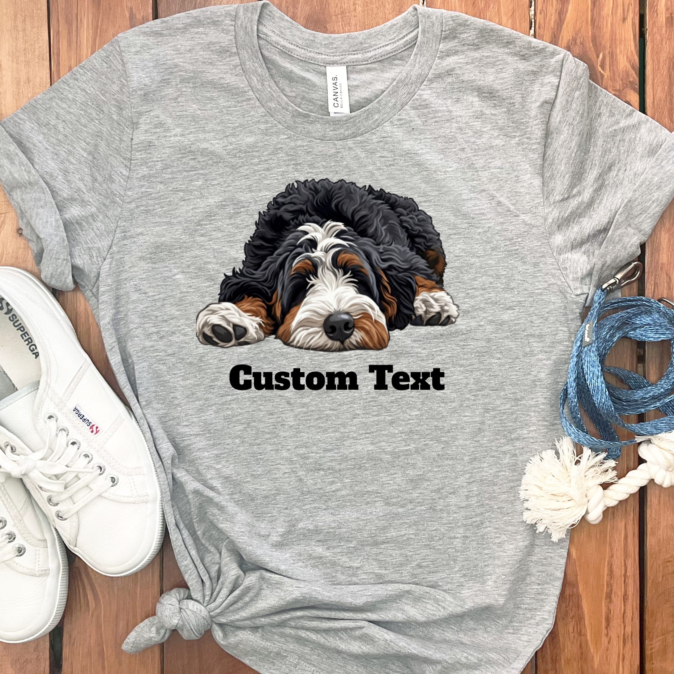 Custom Bernedoodle Sleeping T-Shirt in Athletic Heather / S by Puppy Jo