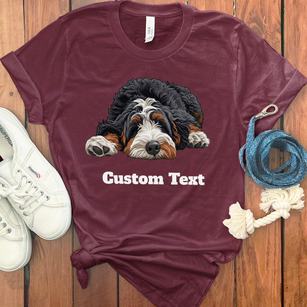 Custom Bernedoodle Sleeping T-Shirt in Maroon / S by Puppy Jo